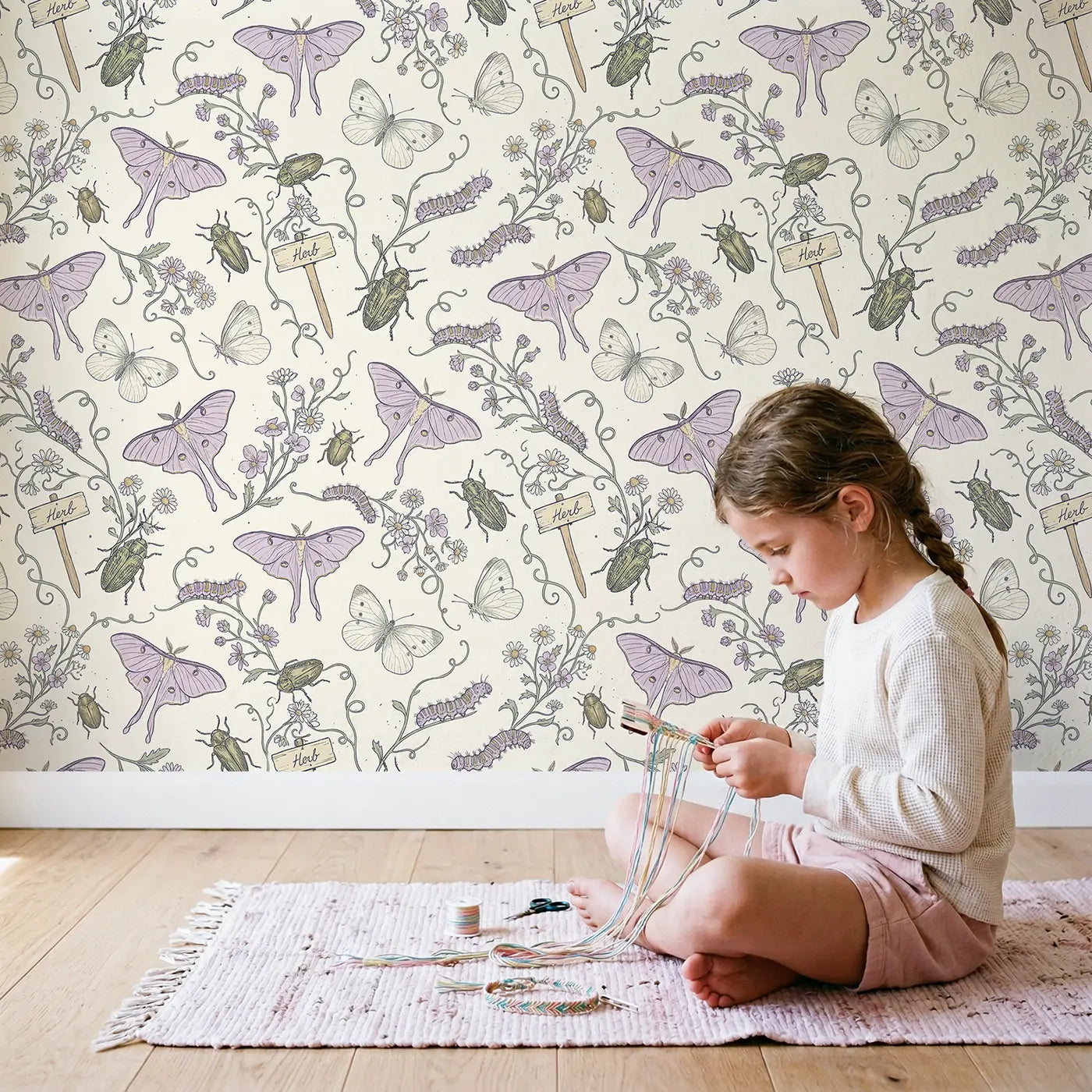Delicate Cabbage Hand-Drawn wallpaper in styled kids room - Whimsy Tots