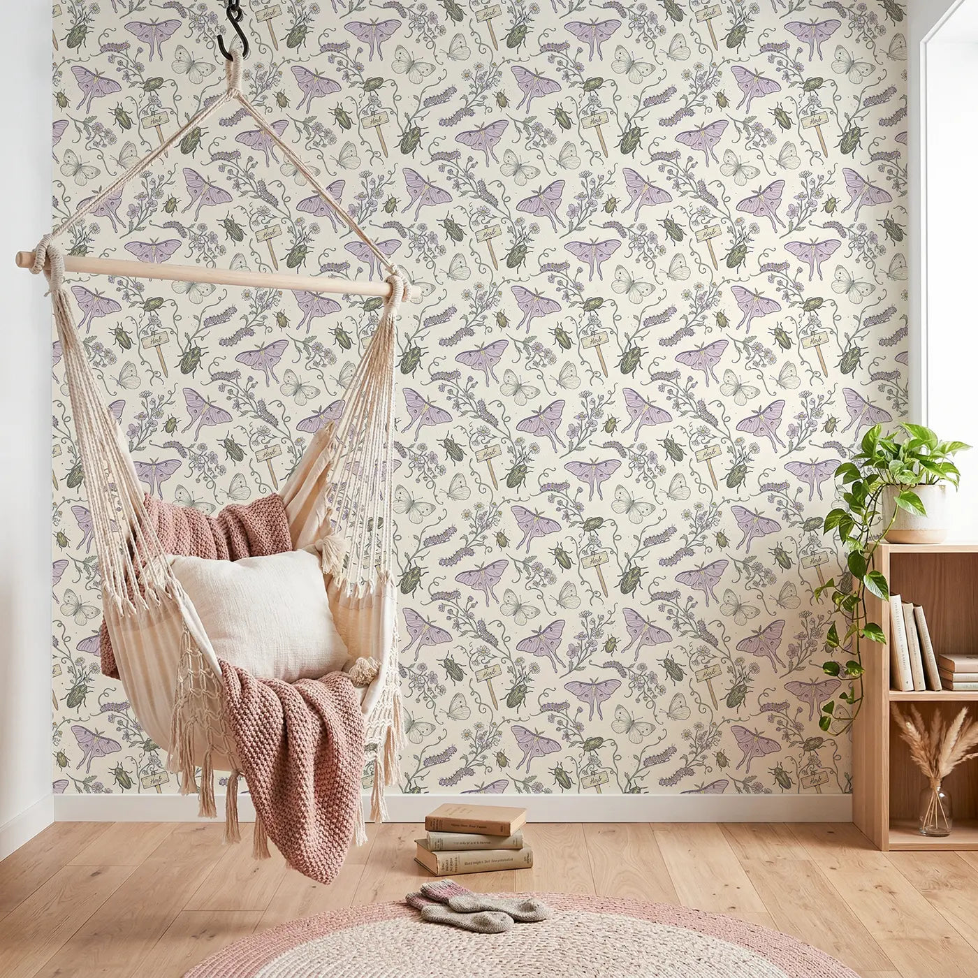 Delicate Cabbage Hand-Drawn wallpaper in Scandinavian nursery - Whimsy Tots