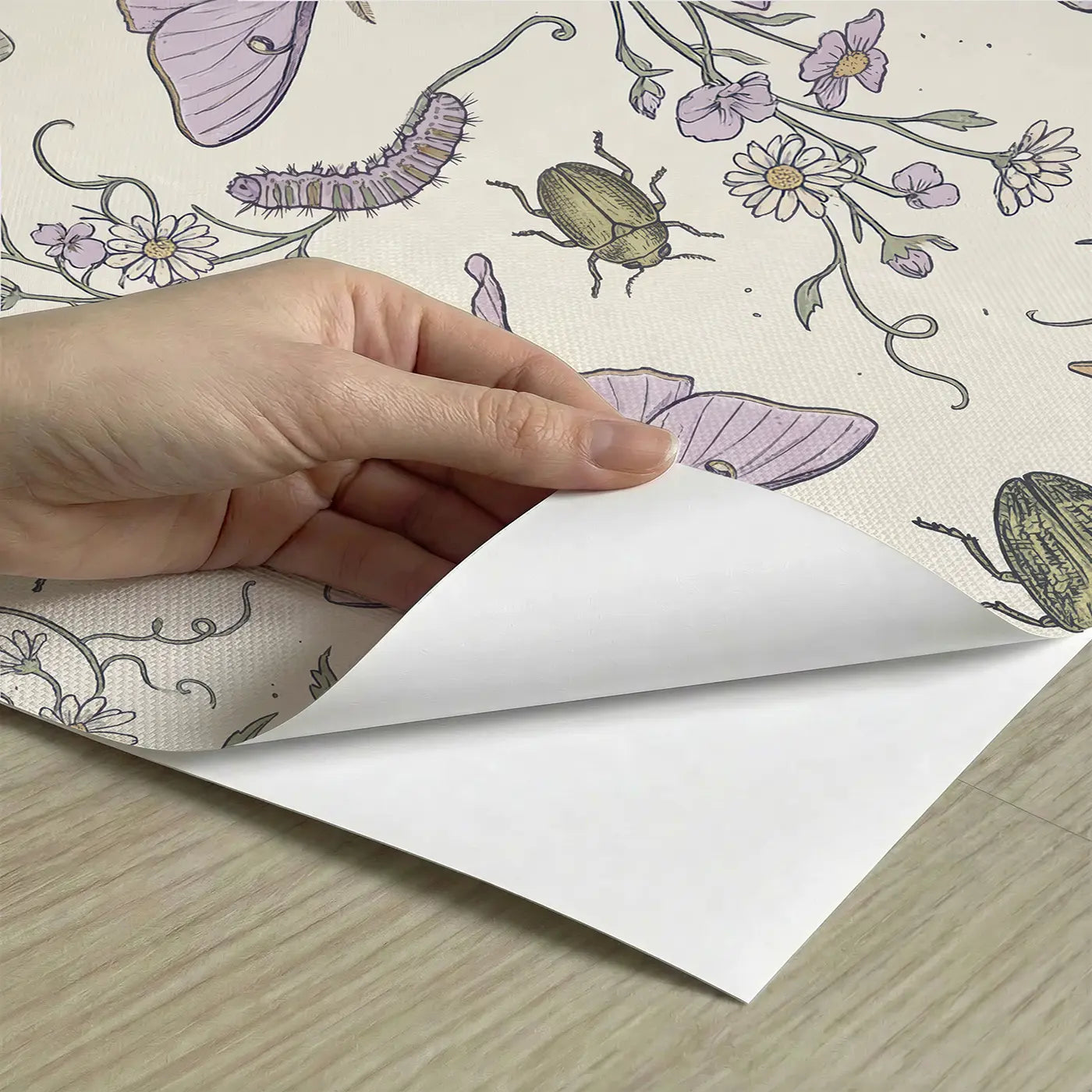Delicate Cabbage Hand-Drawn peel and stick material close-up - Whimsy Tots