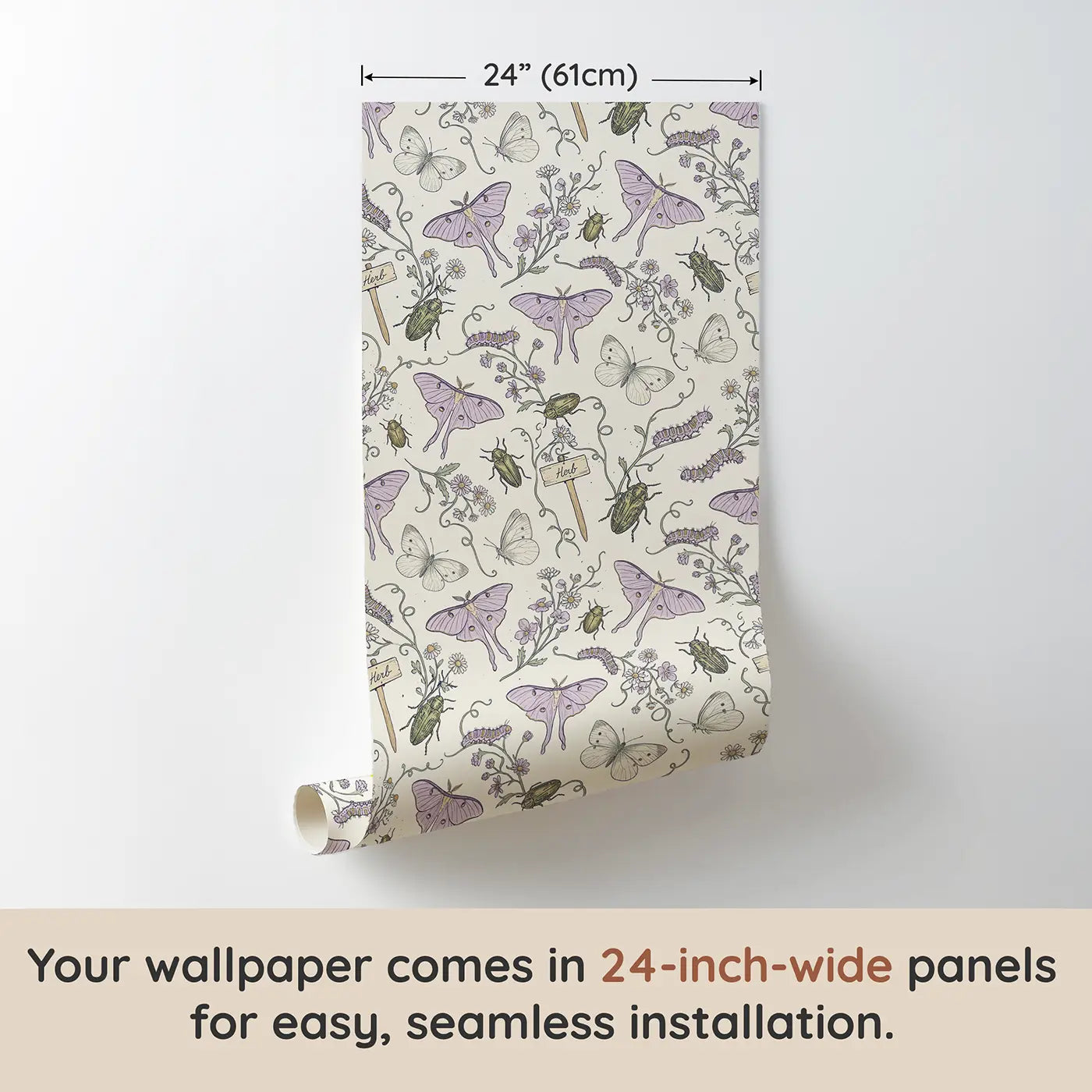 Delicate Cabbage Hand-Drawn wallpaper panel dimensions - Whimsy Tots