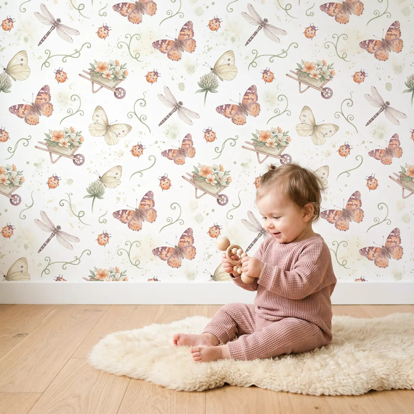 Painted Lady Butterfly Watercolor III wallpaper in styled kids room - Whimsy Tots