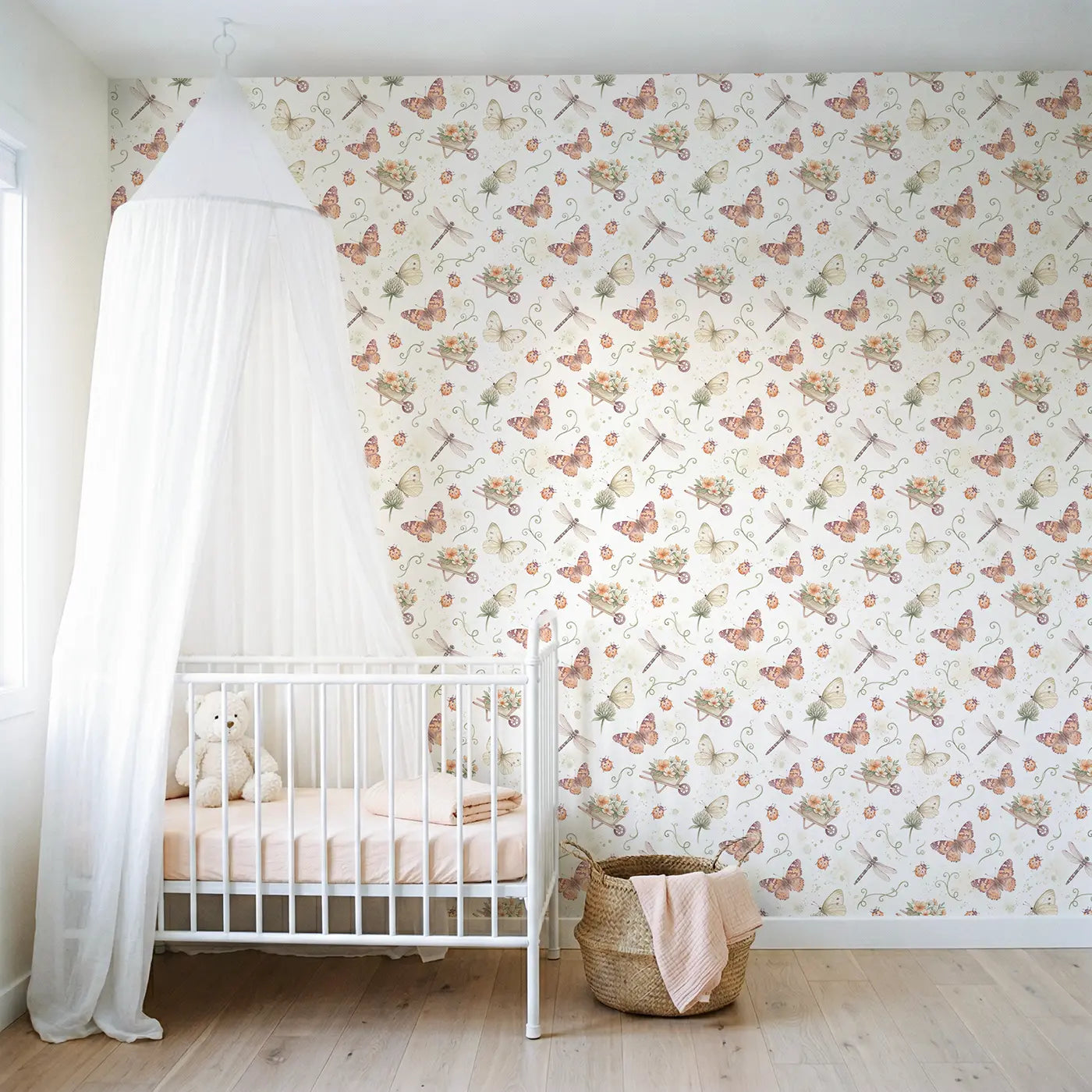 Painted Lady Butterfly Watercolor III wallpaper in Scandinavian nursery - Whimsy Tots