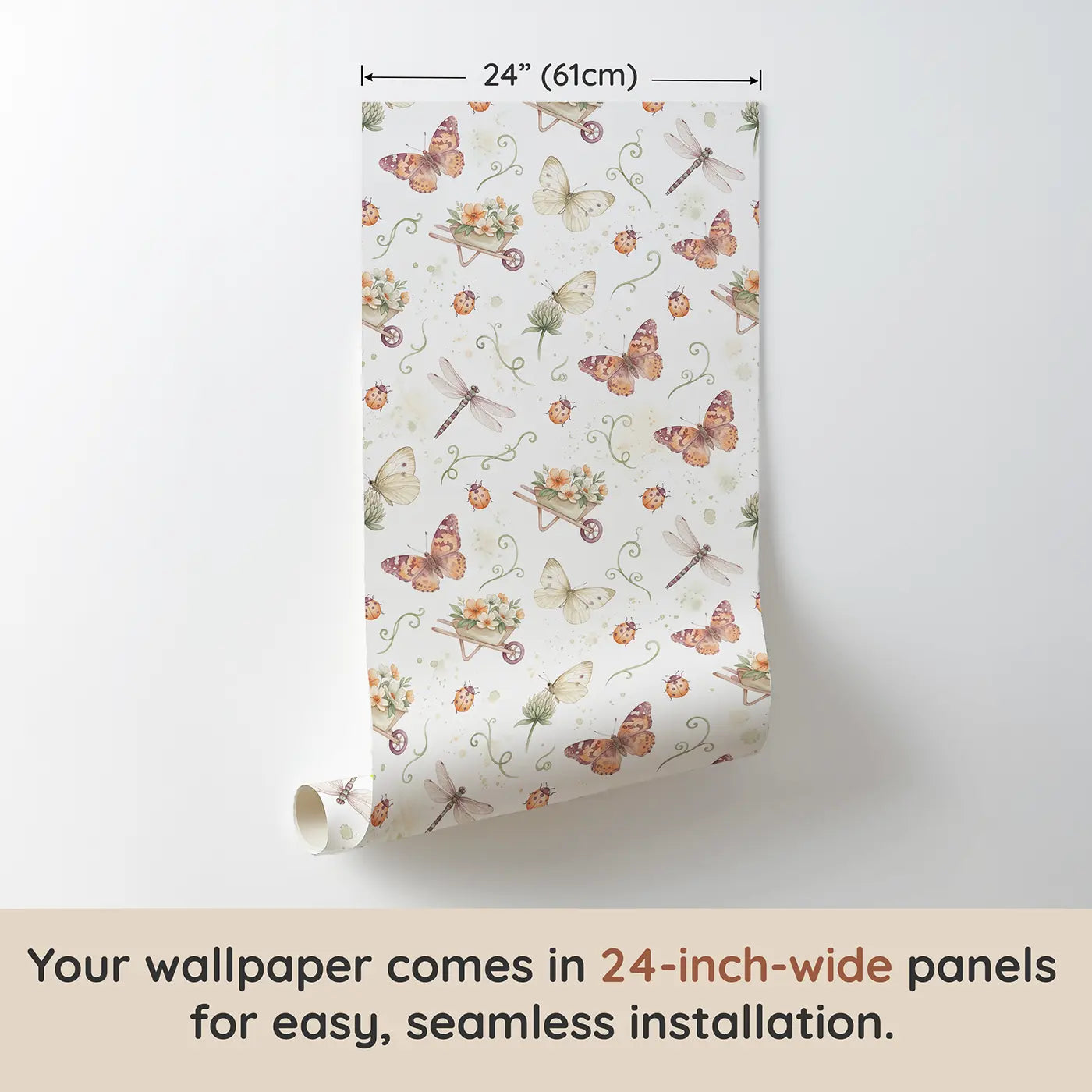 Painted Lady Butterfly Watercolor III wallpaper panel dimensions - Whimsy Tots