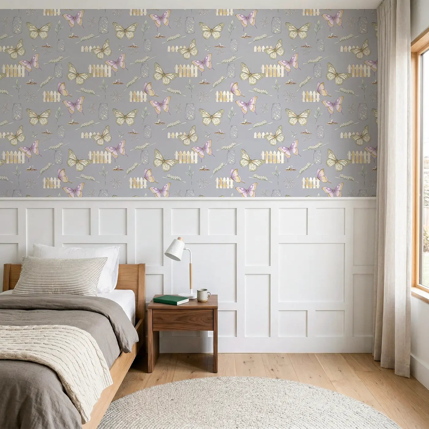 Swallowtail Butterfly Elegant Watercolor wallpaper above wainscoting - Whimsy Tots