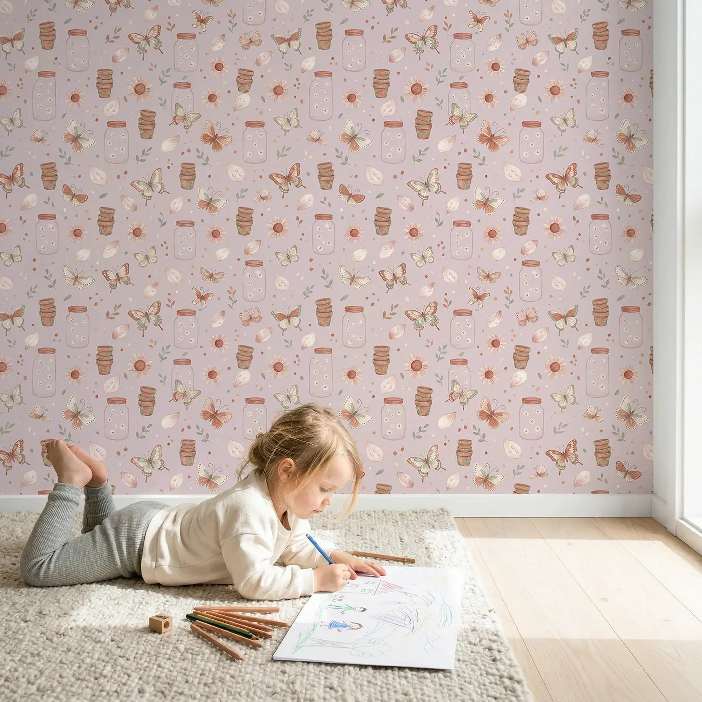 Swallowtail Butterfly Elegant Ditsy Floral wallpaper in styled kids room - Whimsy Tots