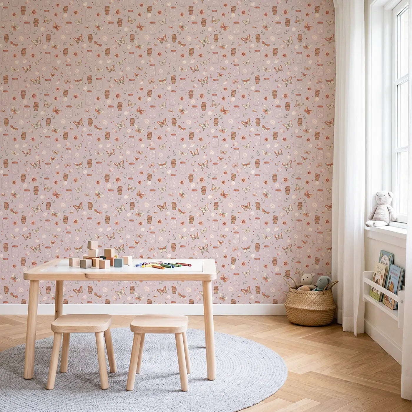 Swallowtail Butterfly Elegant Ditsy Floral wallpaper in Scandinavian nursery - Whimsy Tots