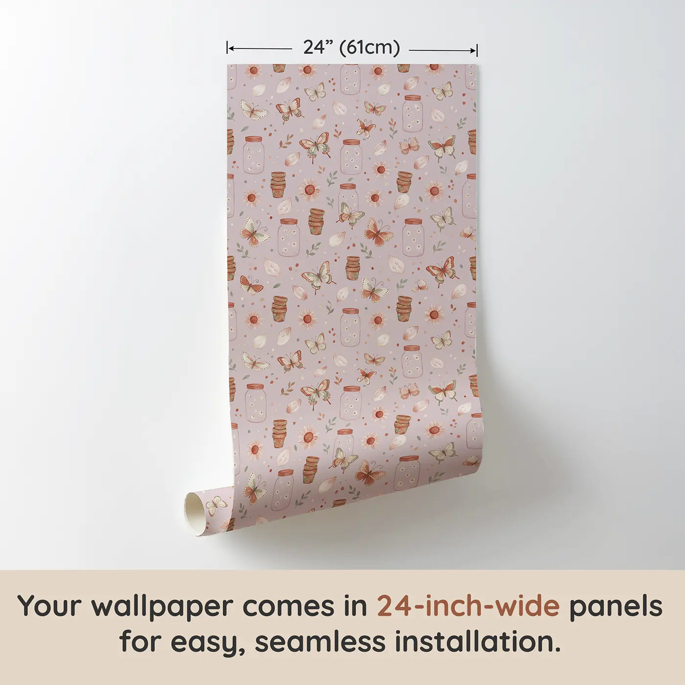 Swallowtail Butterfly Elegant Ditsy Floral wallpaper panel dimensions - Whimsy Tots