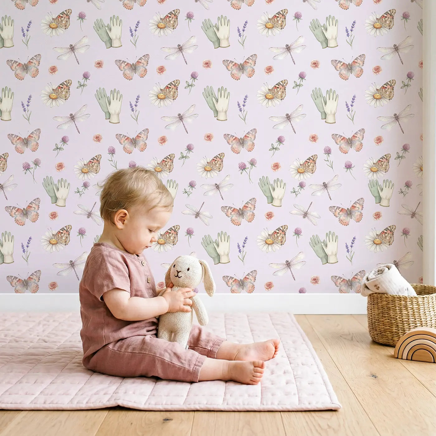 Butterfly Watercolor-Washed Watercolor wallpaper in styled kids room - Whimsy Tots