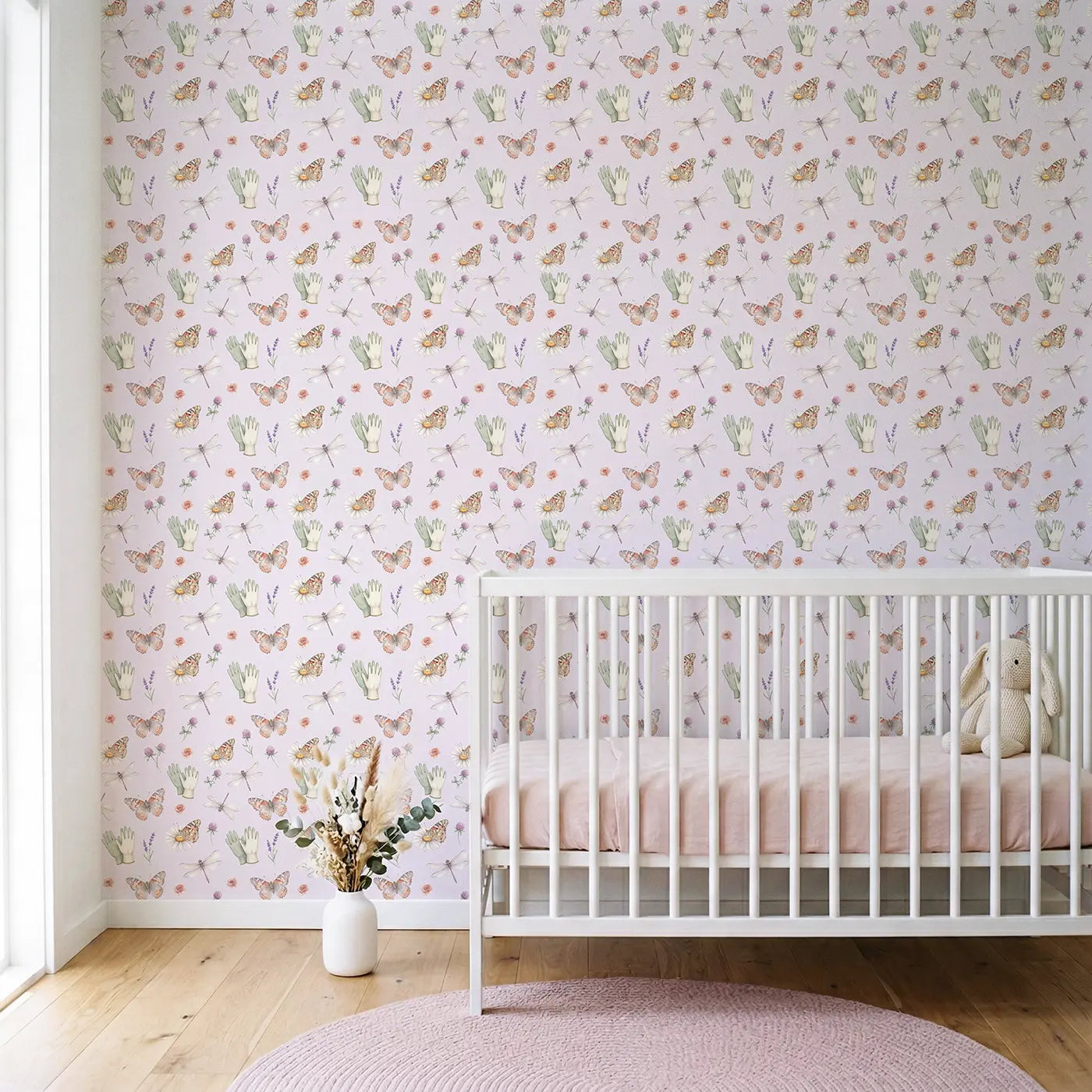 Butterfly Watercolor-Washed Watercolor wallpaper in Scandinavian nursery - Whimsy Tots