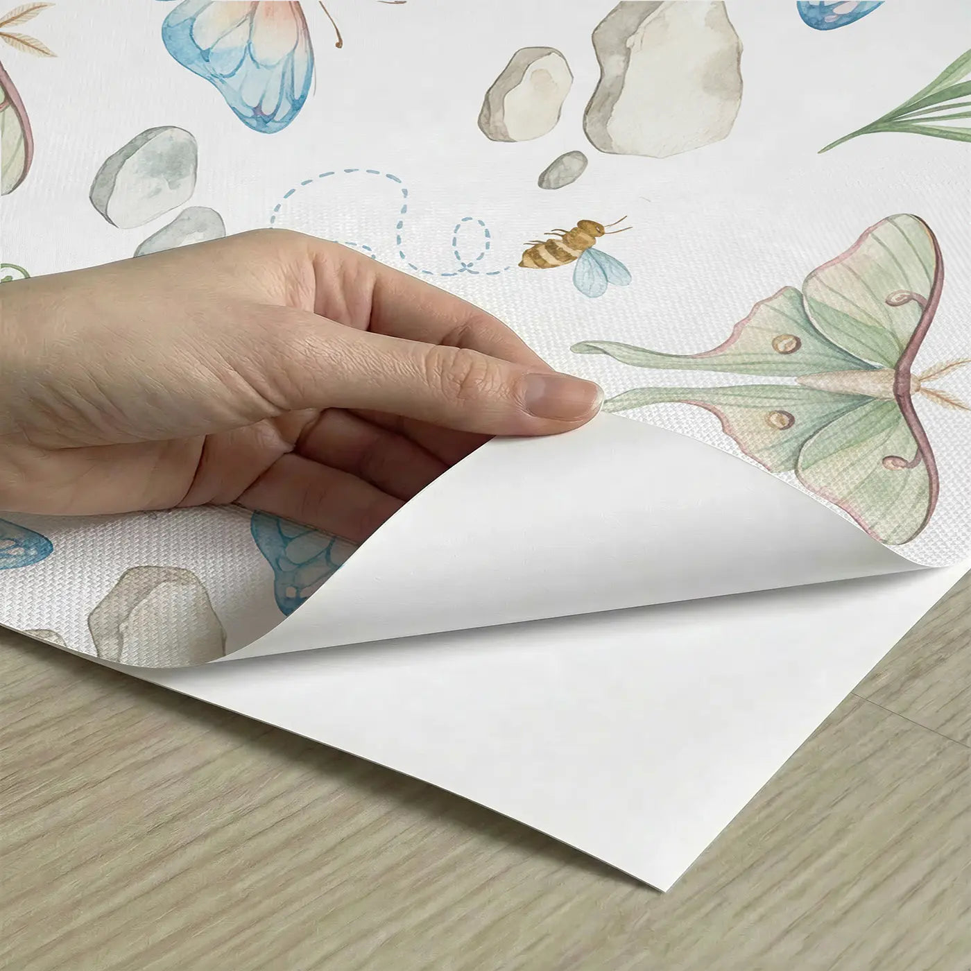 Luna Moth Watercolor peel and stick material close-up - Whimsy Tots