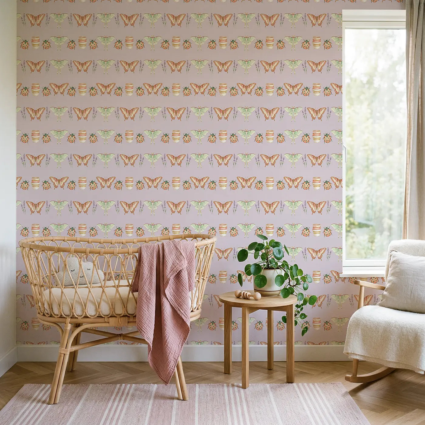 Tiger Swallowtail Bold Ditsy Floral wallpaper in Scandinavian nursery - Whimsy Tots