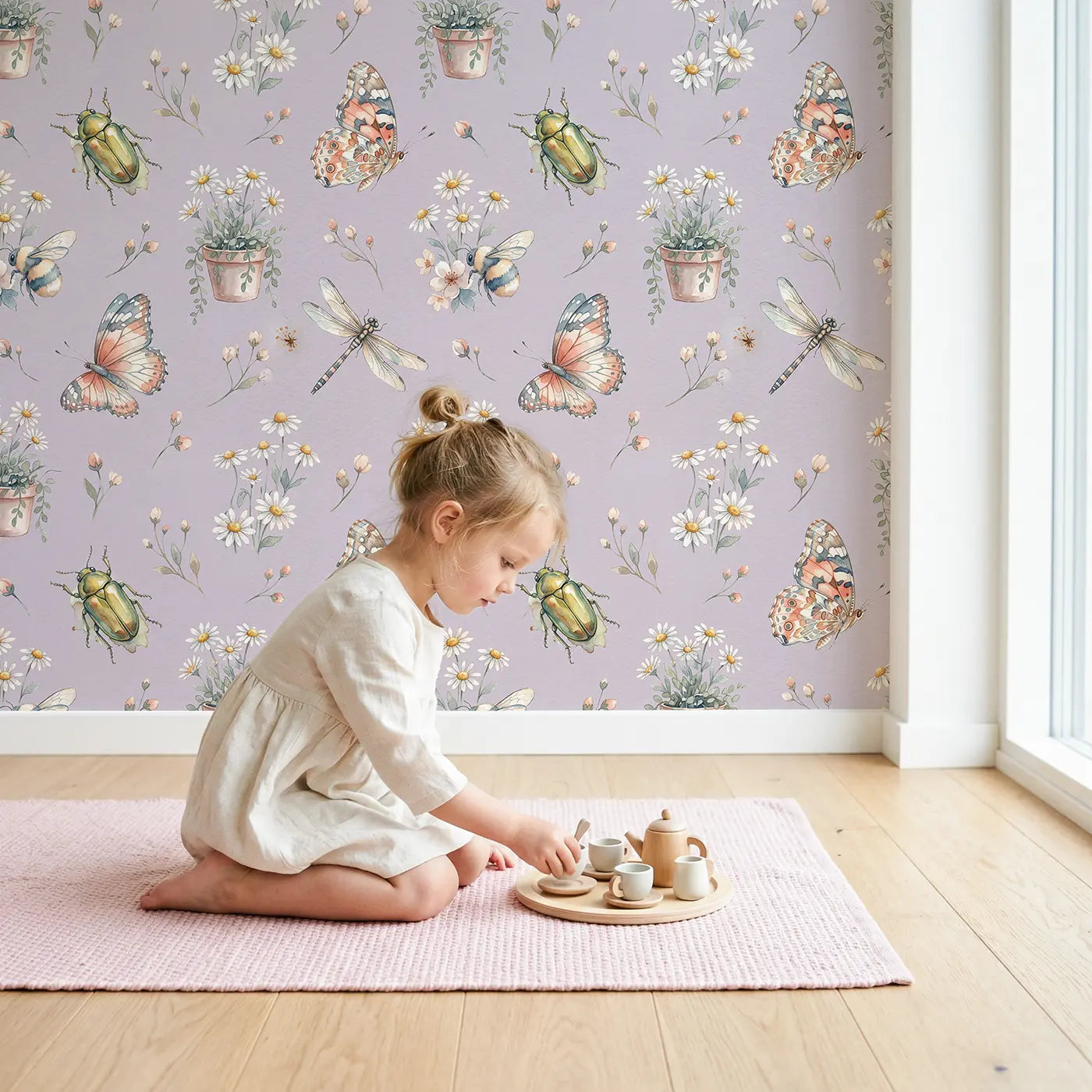 Painted Lady Flight Watercolor wallpaper in styled kids room - Whimsy Tots