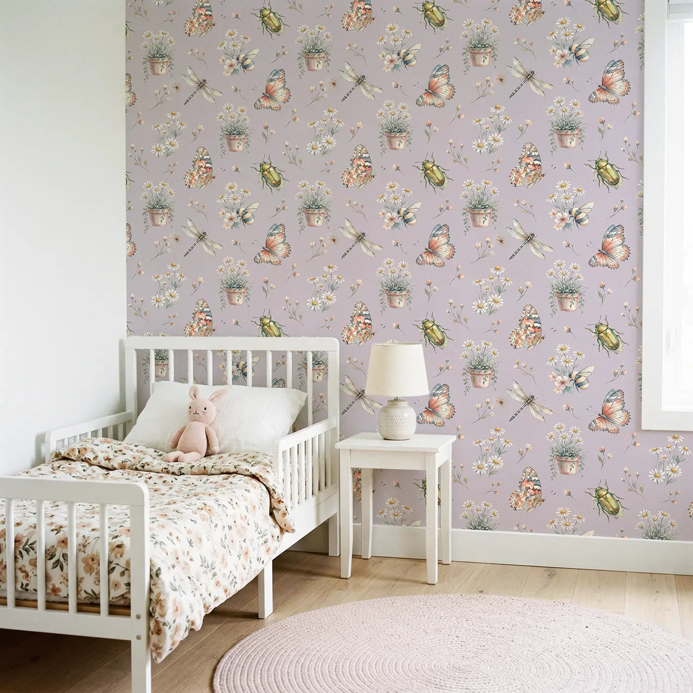 Painted Lady Flight Watercolor wallpaper in Scandinavian nursery - Whimsy Tots