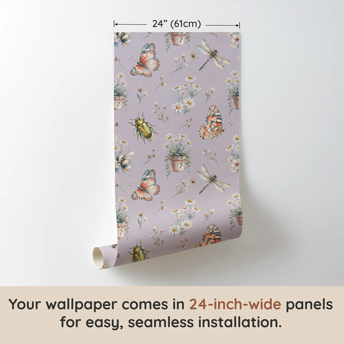 Painted Lady Flight Watercolor wallpaper panel dimensions - Whimsy Tots