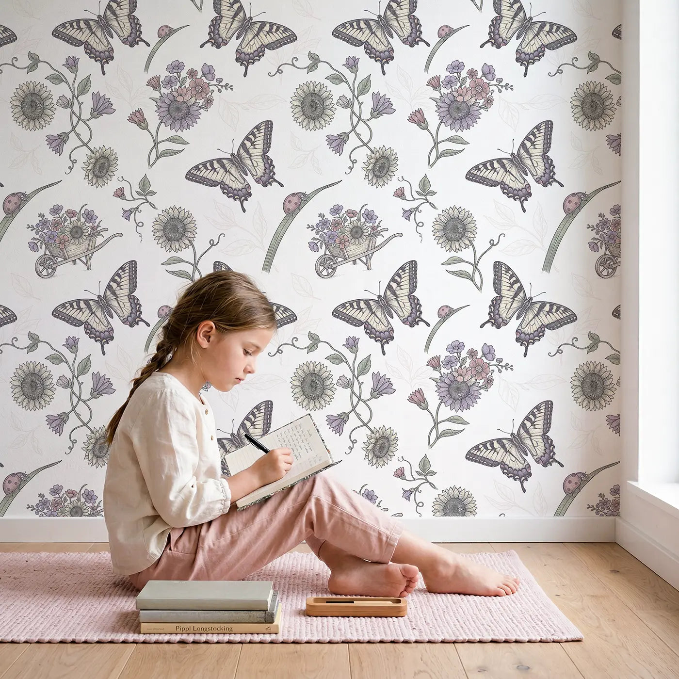 Tiger Swallowtail Bold Botanical Elegance II wallpaper in styled kids room - Whimsy Tots