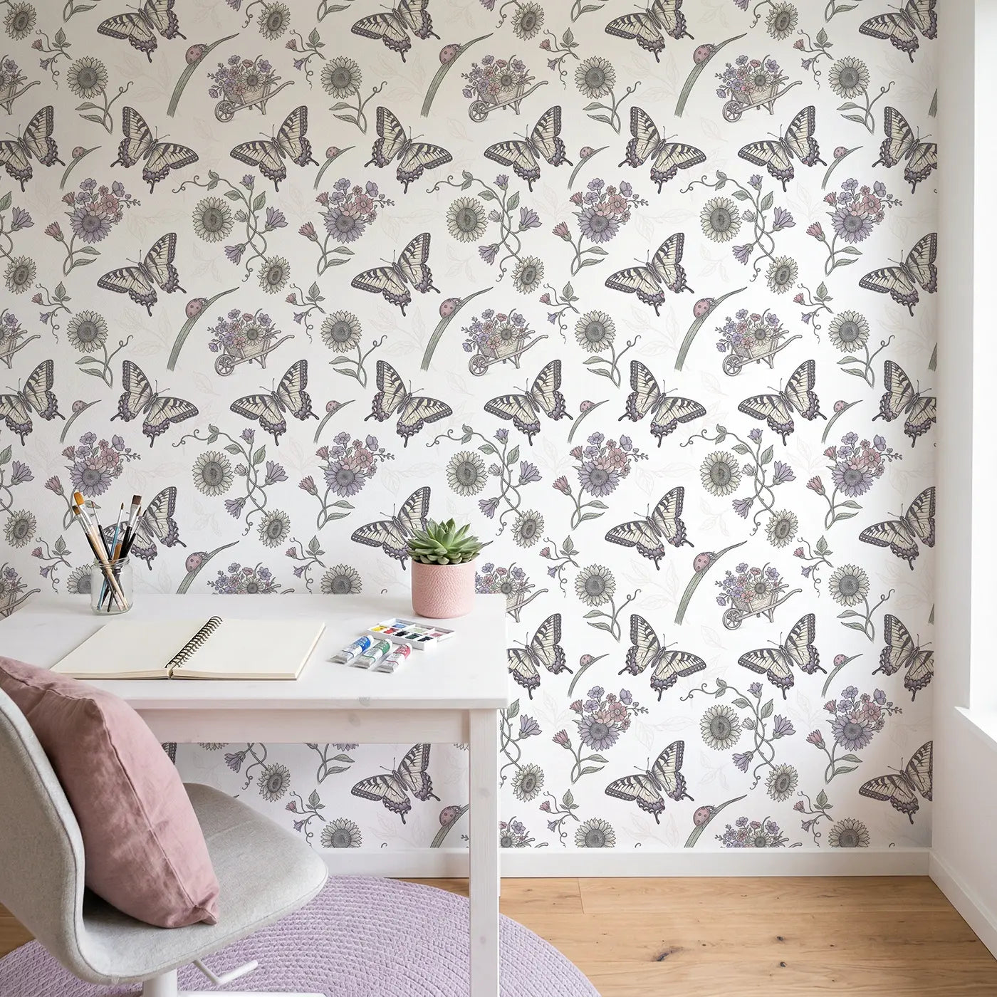 Tiger Swallowtail Bold Botanical Elegance II wallpaper in Scandinavian nursery - Whimsy Tots