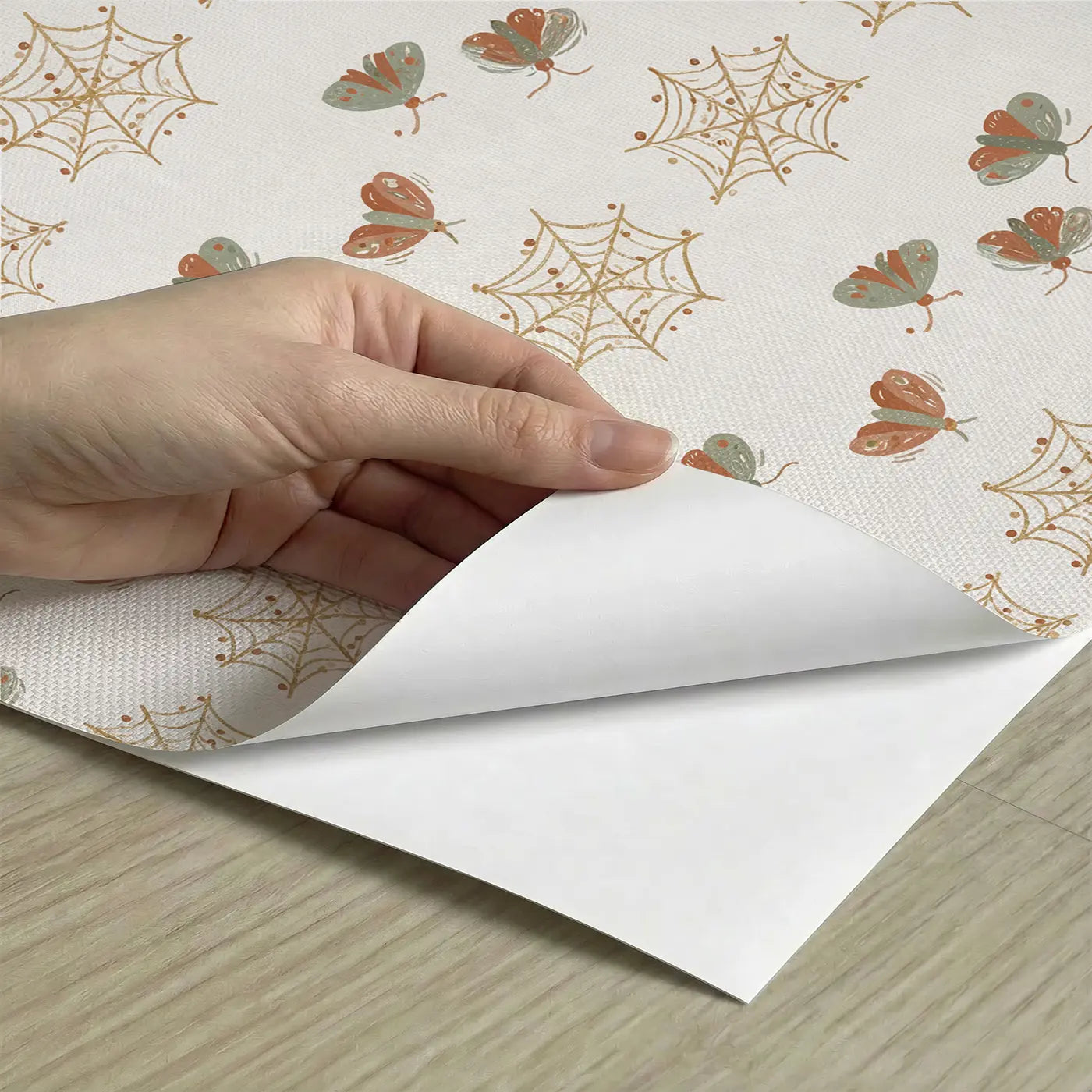 Dew-Dropped Spider Ditsy Floral peel and stick material close-up - Whimsy Tots
