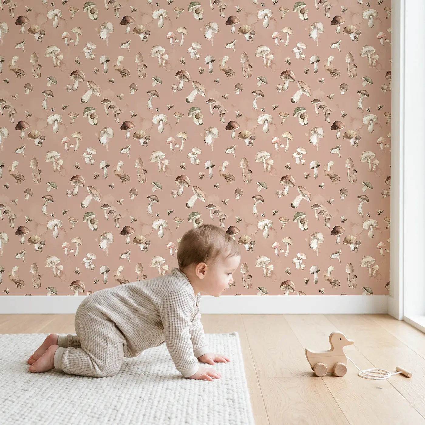 Brown Cream Watercolor wallpaper in styled kids room - Whimsy Tots