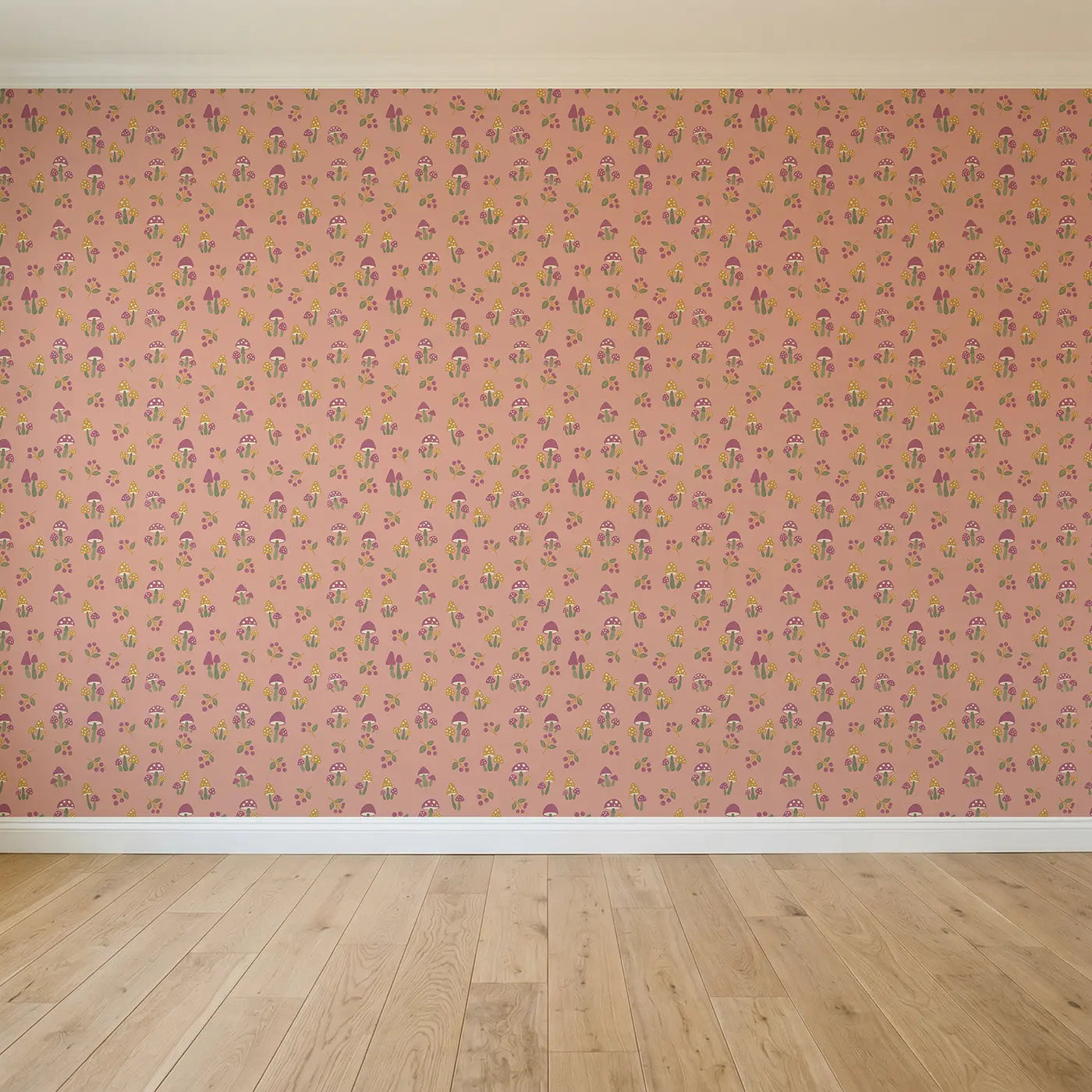 Miniature Mushroom Garden Modern Illustration seamless wallpaper full pattern - Whimsy Tots