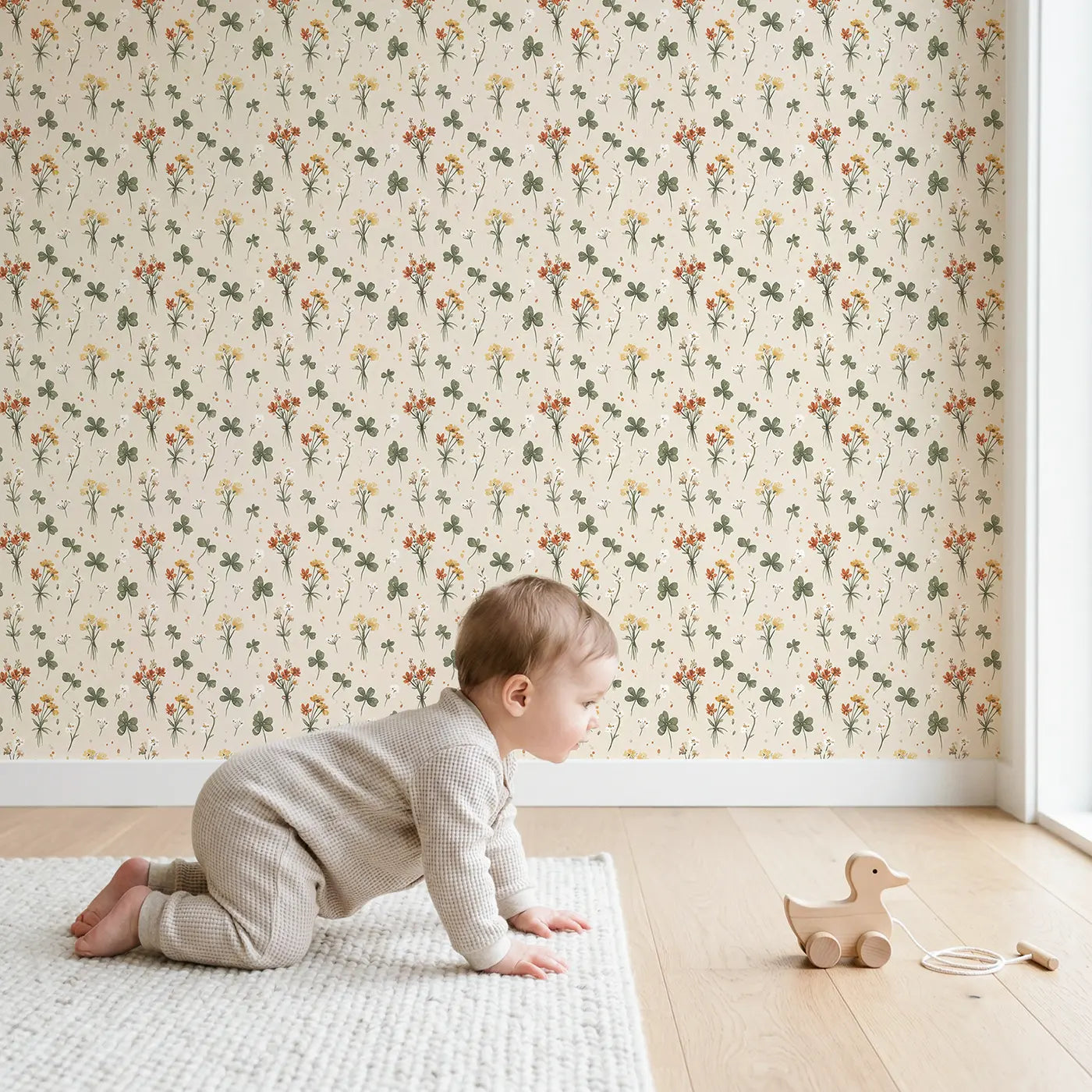 Dried Wildflower Ditsy Floral wallpaper in styled kids room - Whimsy Tots