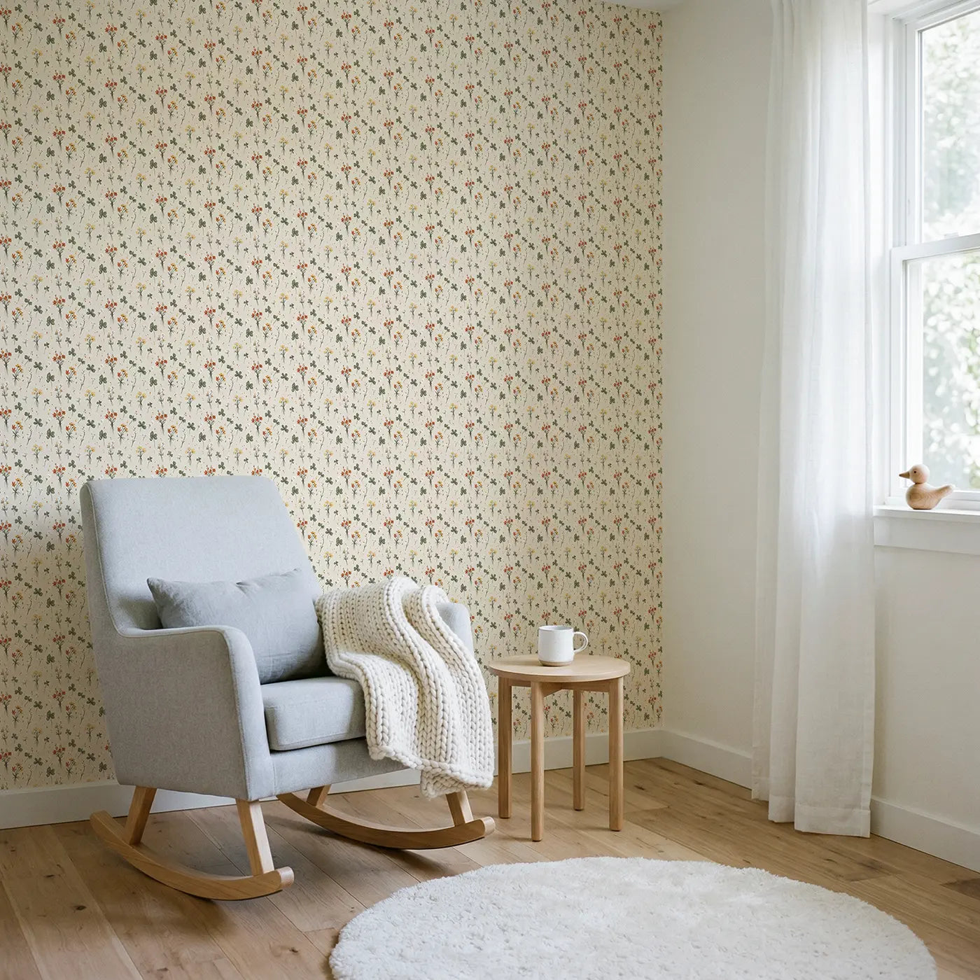 Dried Wildflower Ditsy Floral wallpaper in Scandinavian nursery - Whimsy Tots