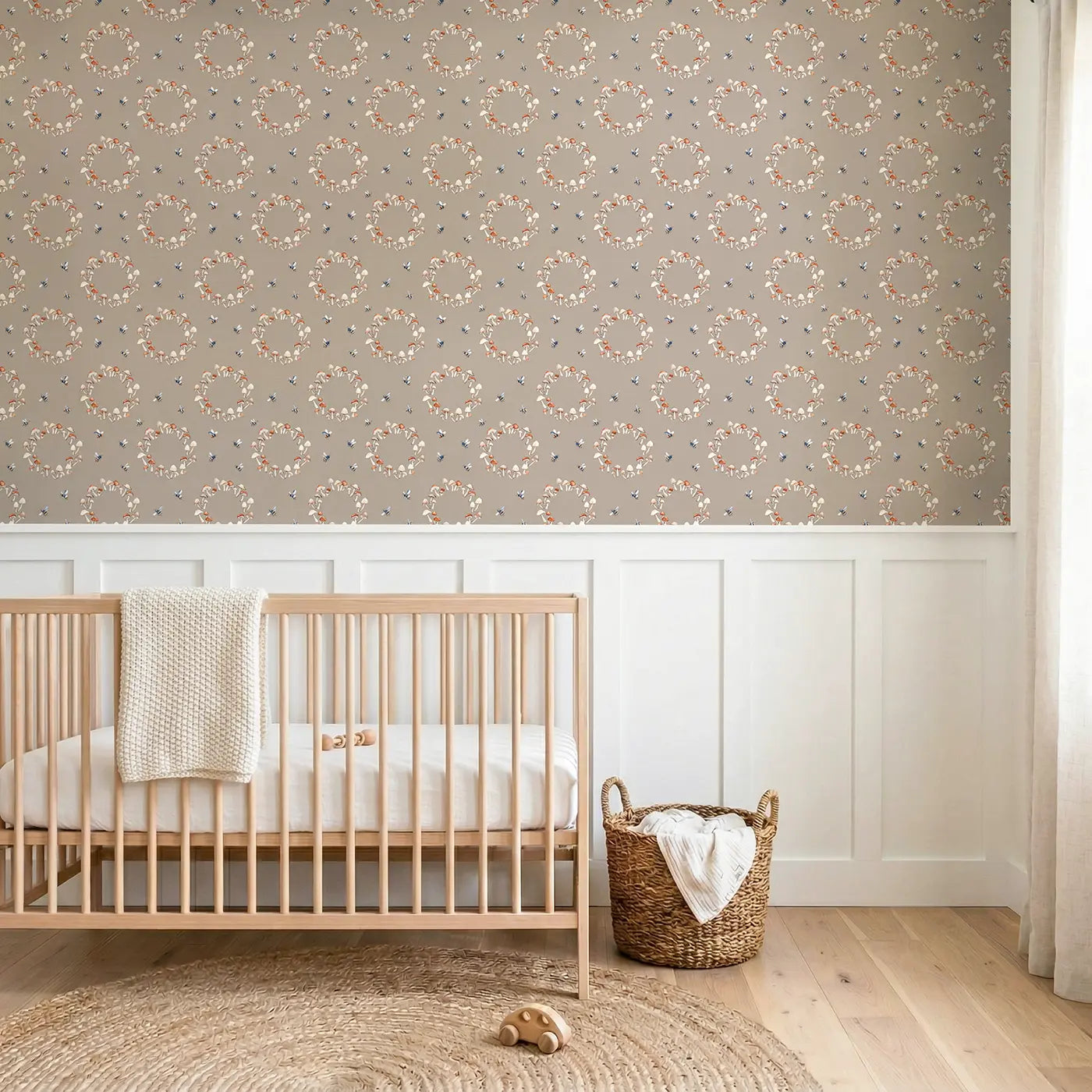 Fairy Ring Watercolor wallpaper above wainscoting - Whimsy Tots