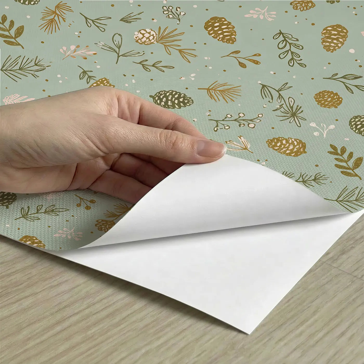 Pinecones Needles Ditsy Floral peel and stick material close-up - Whimsy Tots