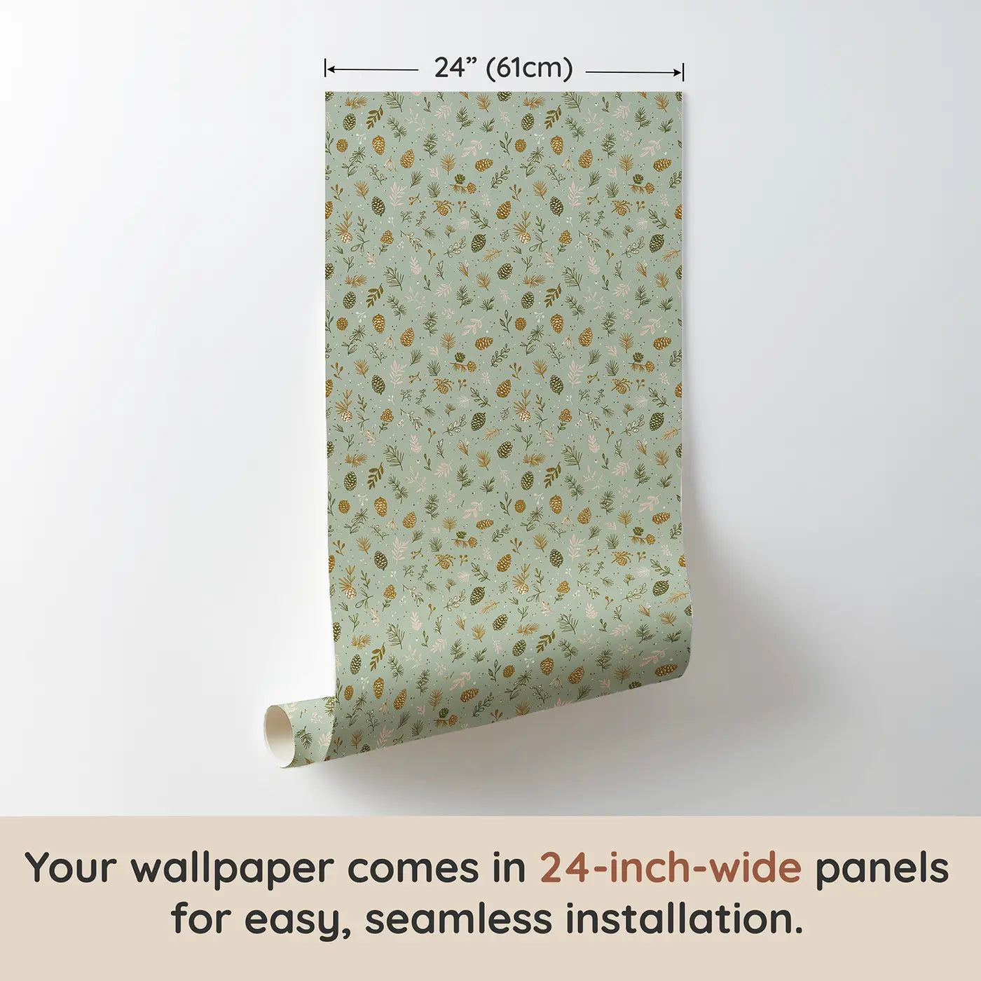 Pinecones Needles Ditsy Floral wallpaper panel dimensions - Whimsy Tots