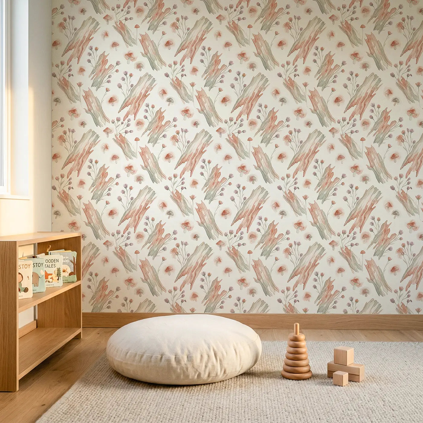 Tree Bark Watercolor wallpaper in Scandinavian nursery - Whimsy Tots