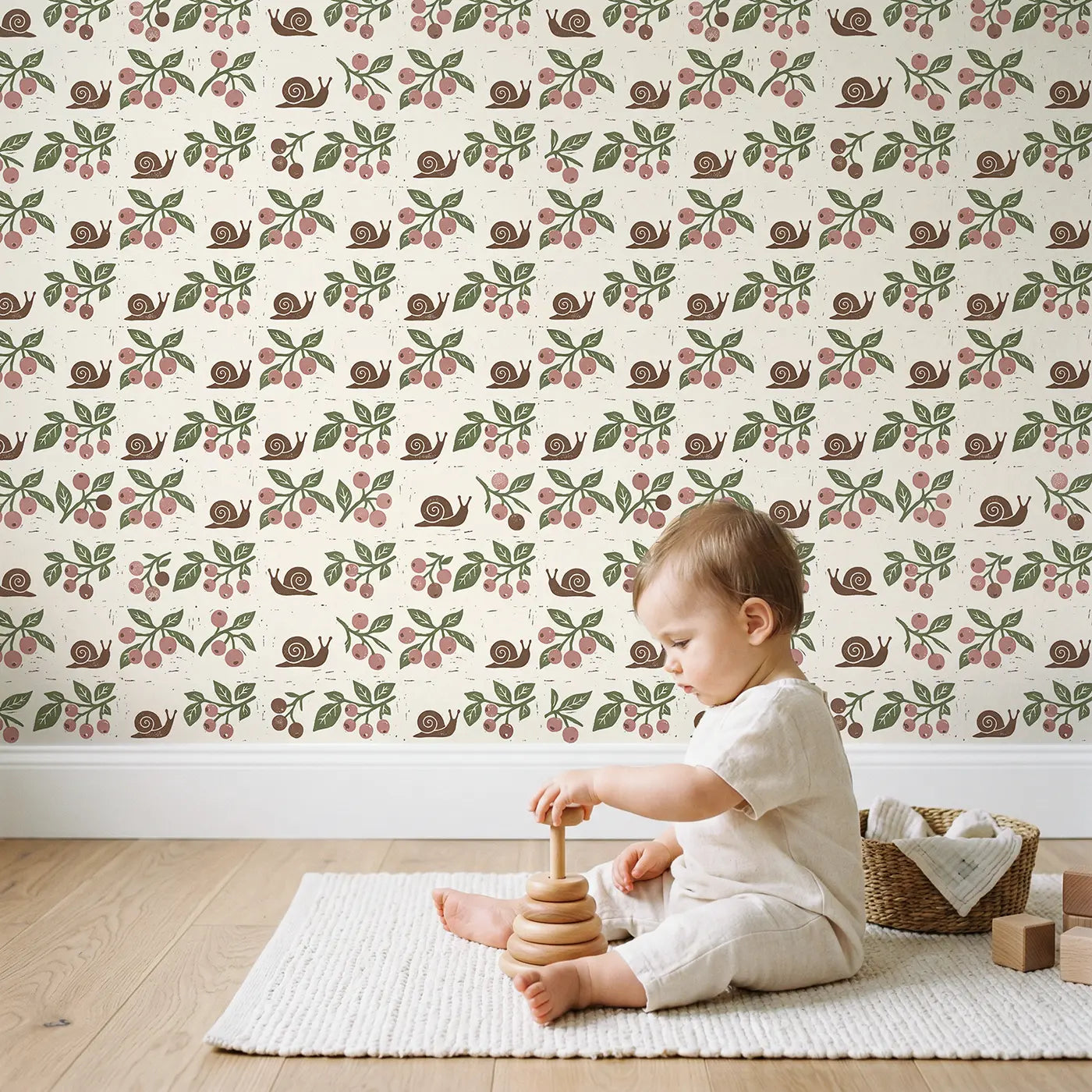 Berry Branches Block Print wallpaper in styled kids room - Whimsy Tots