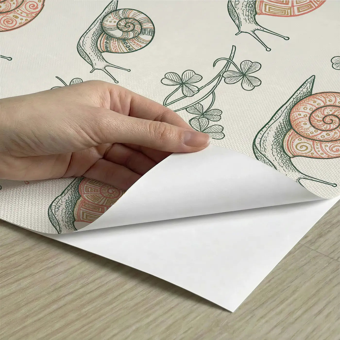Woodland Snails Hand-Drawn peel and stick material close-up - Whimsy Tots