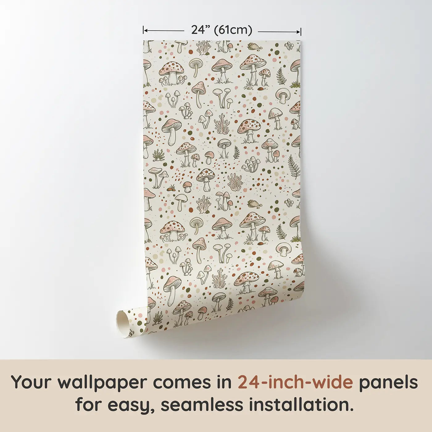 Miniature Mushroom Hand-Drawn wallpaper panel dimensions - Whimsy Tots