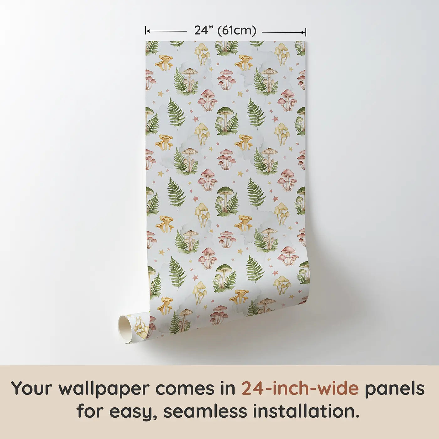 Mushroom Fern Watercolor wallpaper panel dimensions - Whimsy Tots