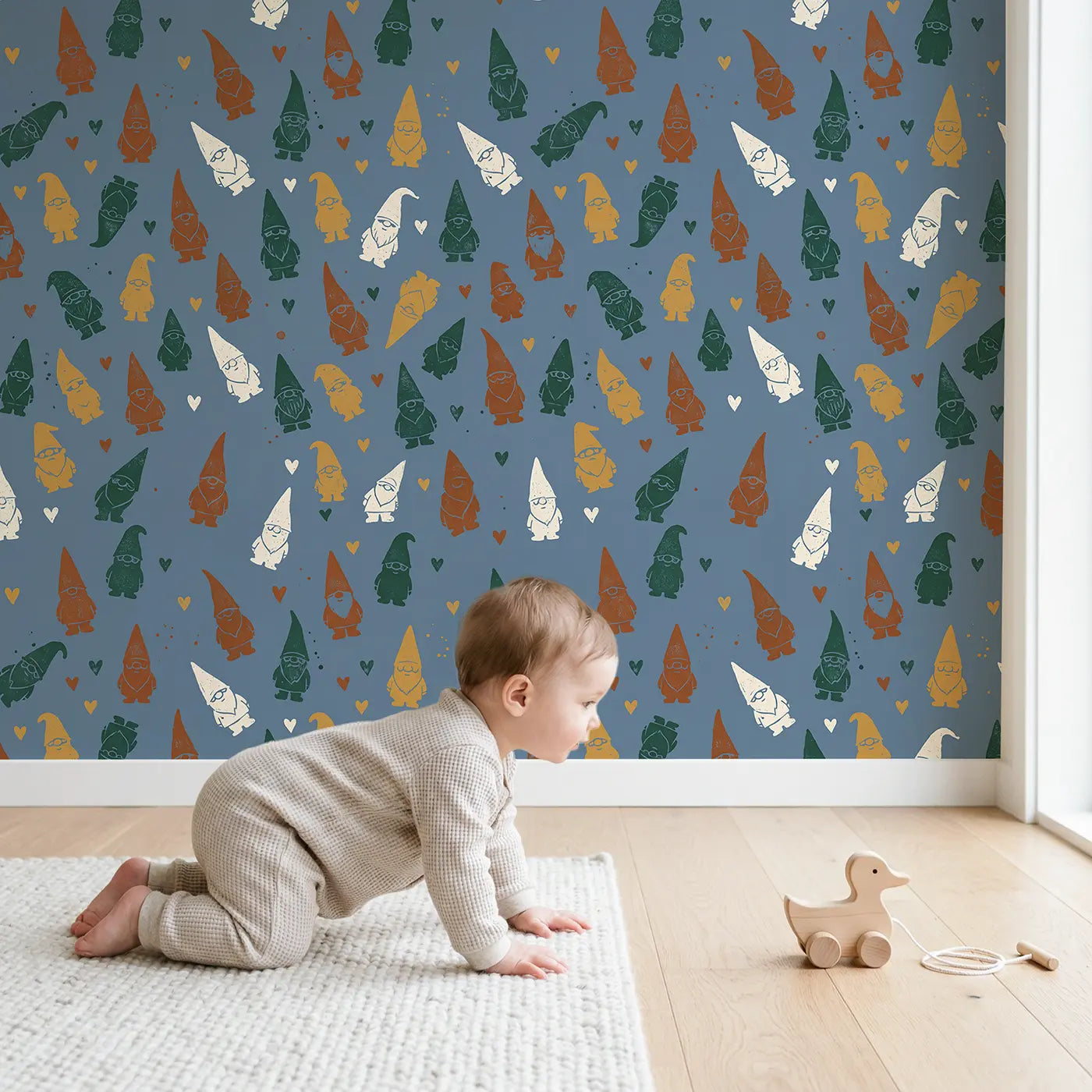 Garden Gnome Block Print wallpaper in styled kids room - Whimsy Tots