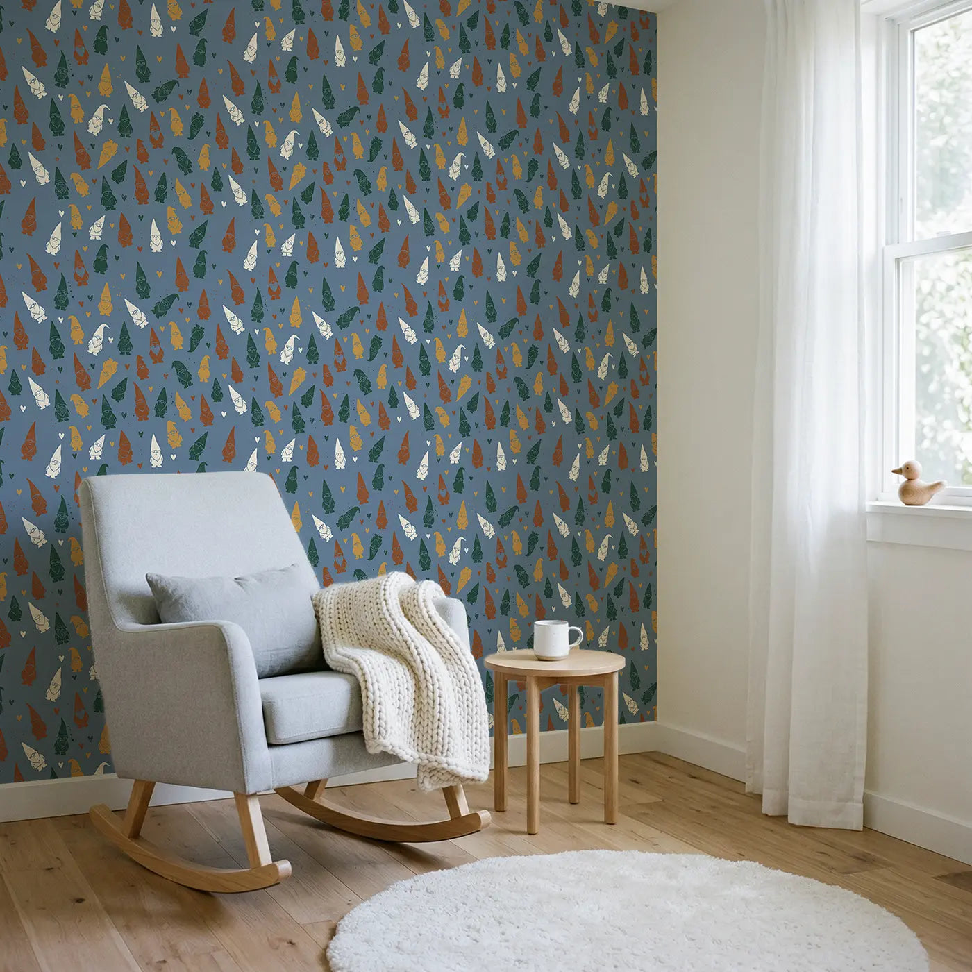 Garden Gnome Block Print wallpaper in Scandinavian nursery - Whimsy Tots