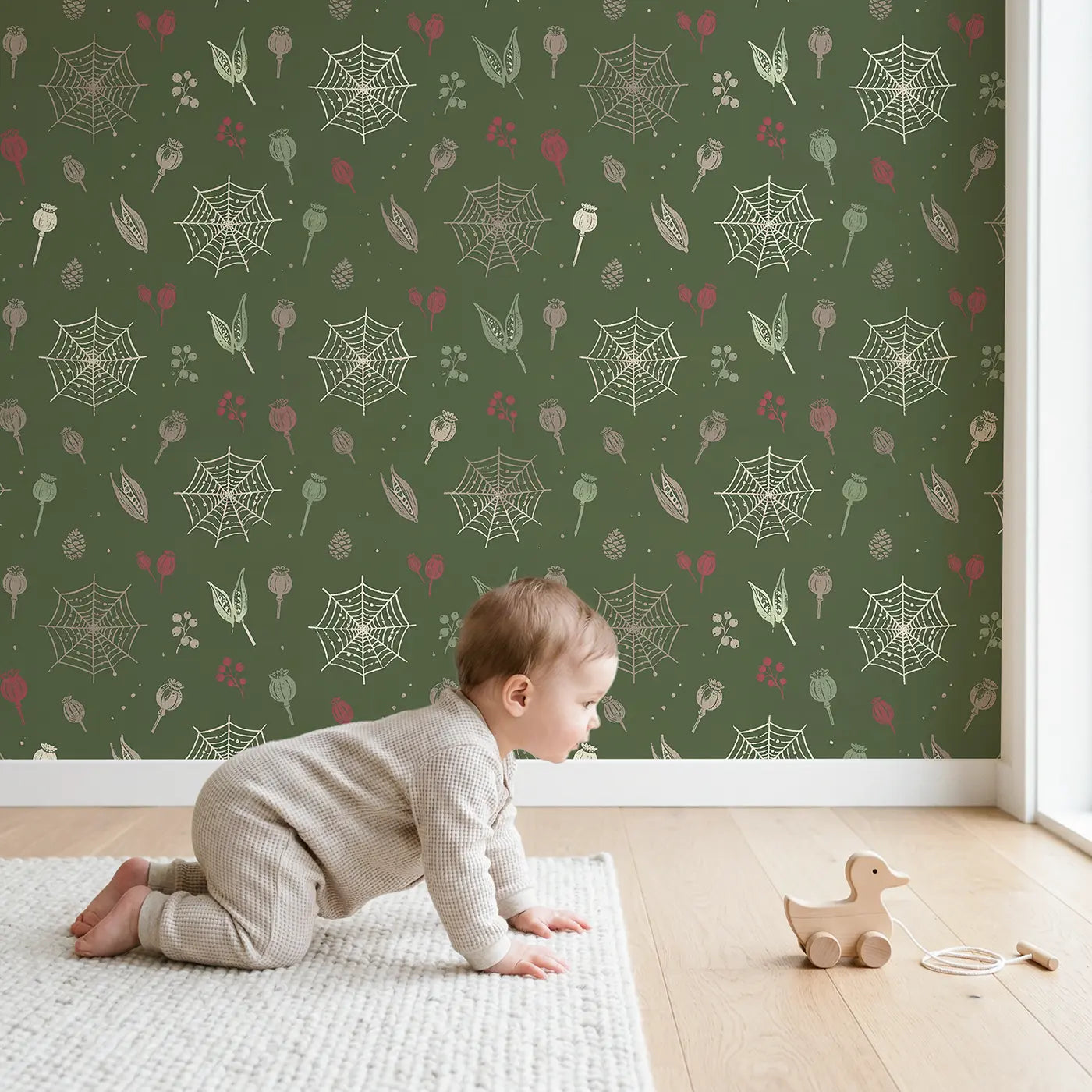 Dew-Dropped Spider Block Print wallpaper in styled kids room - Whimsy Tots