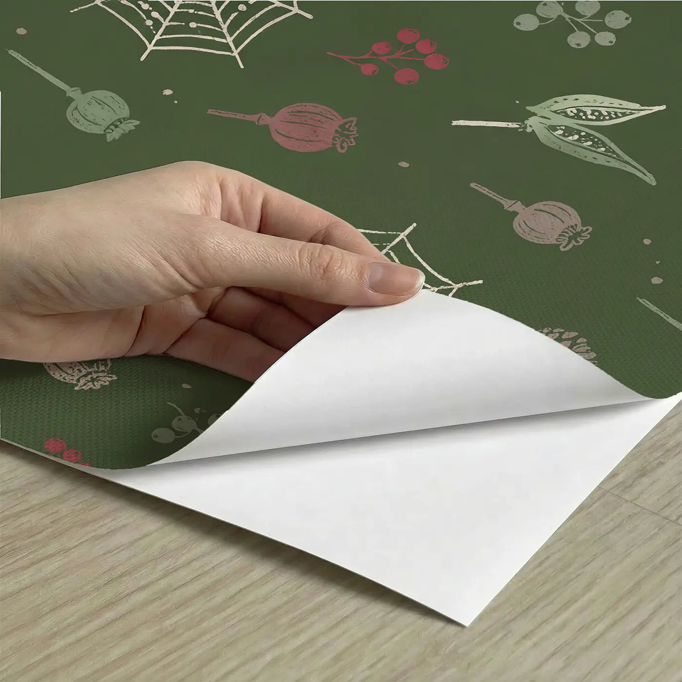 Dew-Dropped Spider Block Print peel and stick material close-up - Whimsy Tots
