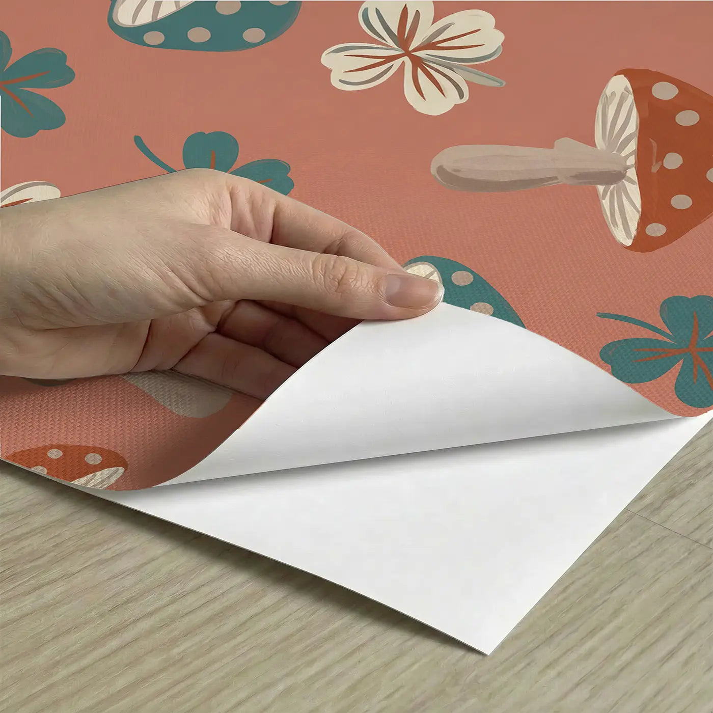 Polka-Dot Toadstools Modern Illustration peel and stick material close-up - Whimsy Tots