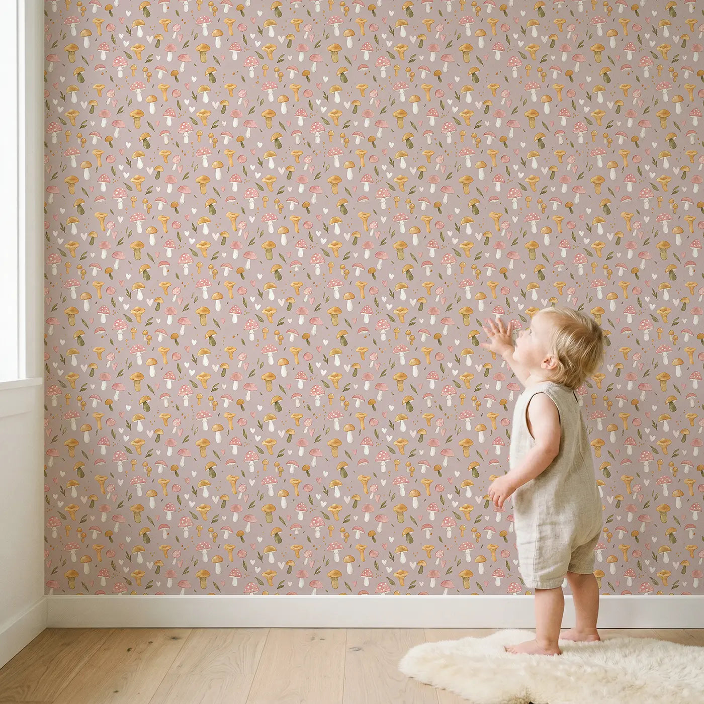 Forest Floor Mushroom Ditsy Floral wallpaper in styled kids room - Whimsy Tots
