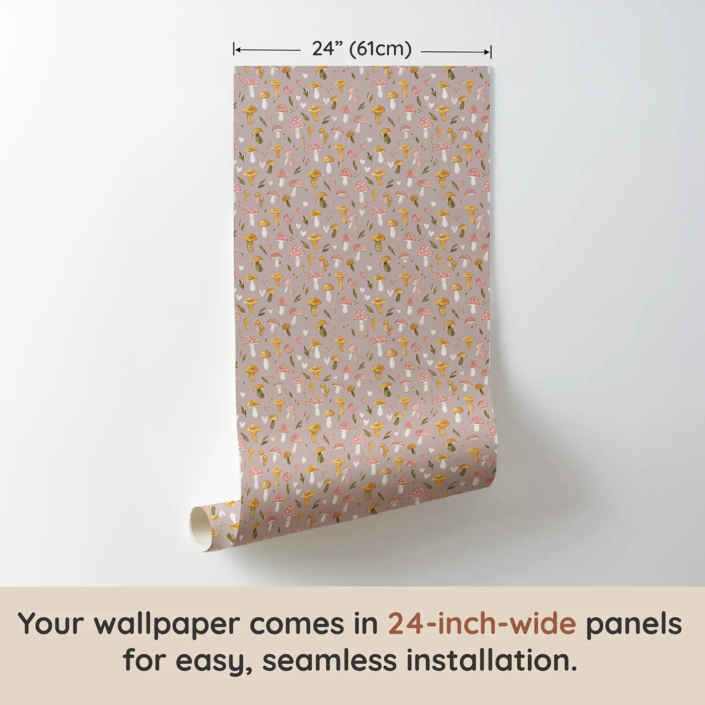 Forest Floor Mushroom Ditsy Floral wallpaper panel dimensions - Whimsy Tots