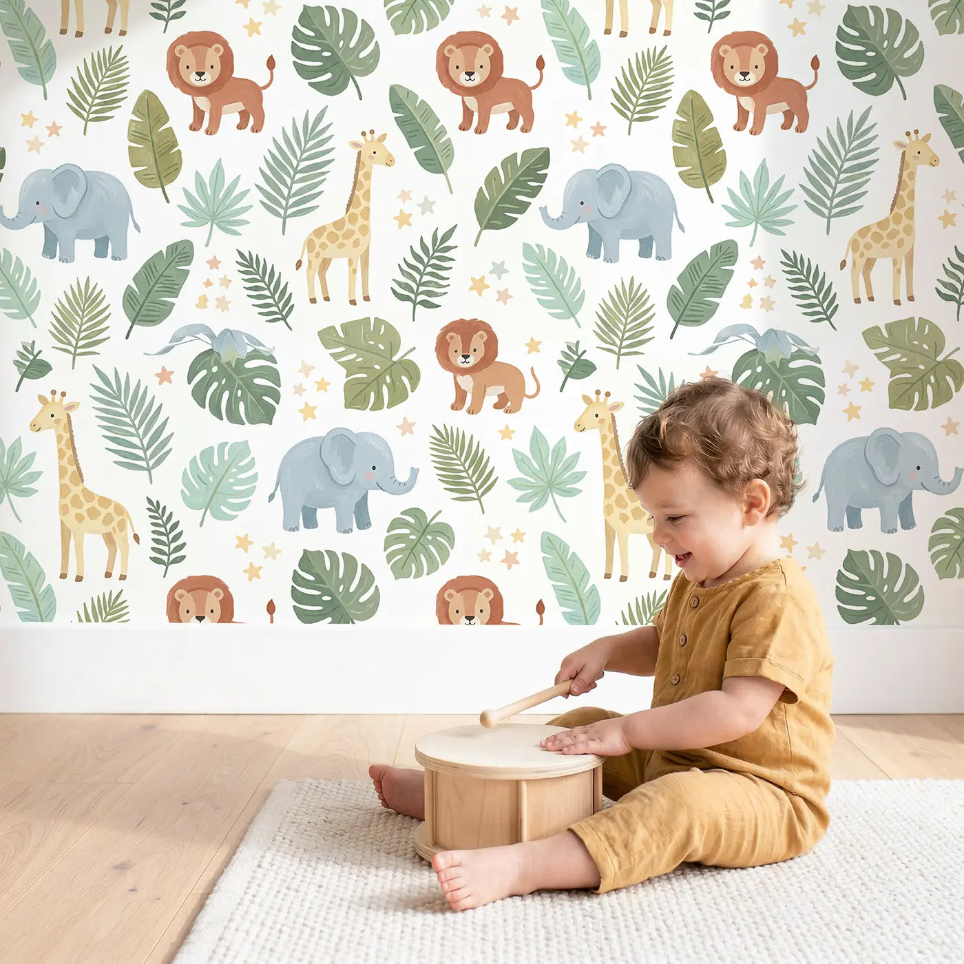 Baby Elephants Modern Illustration wallpaper in styled kids room - Whimsy Tots