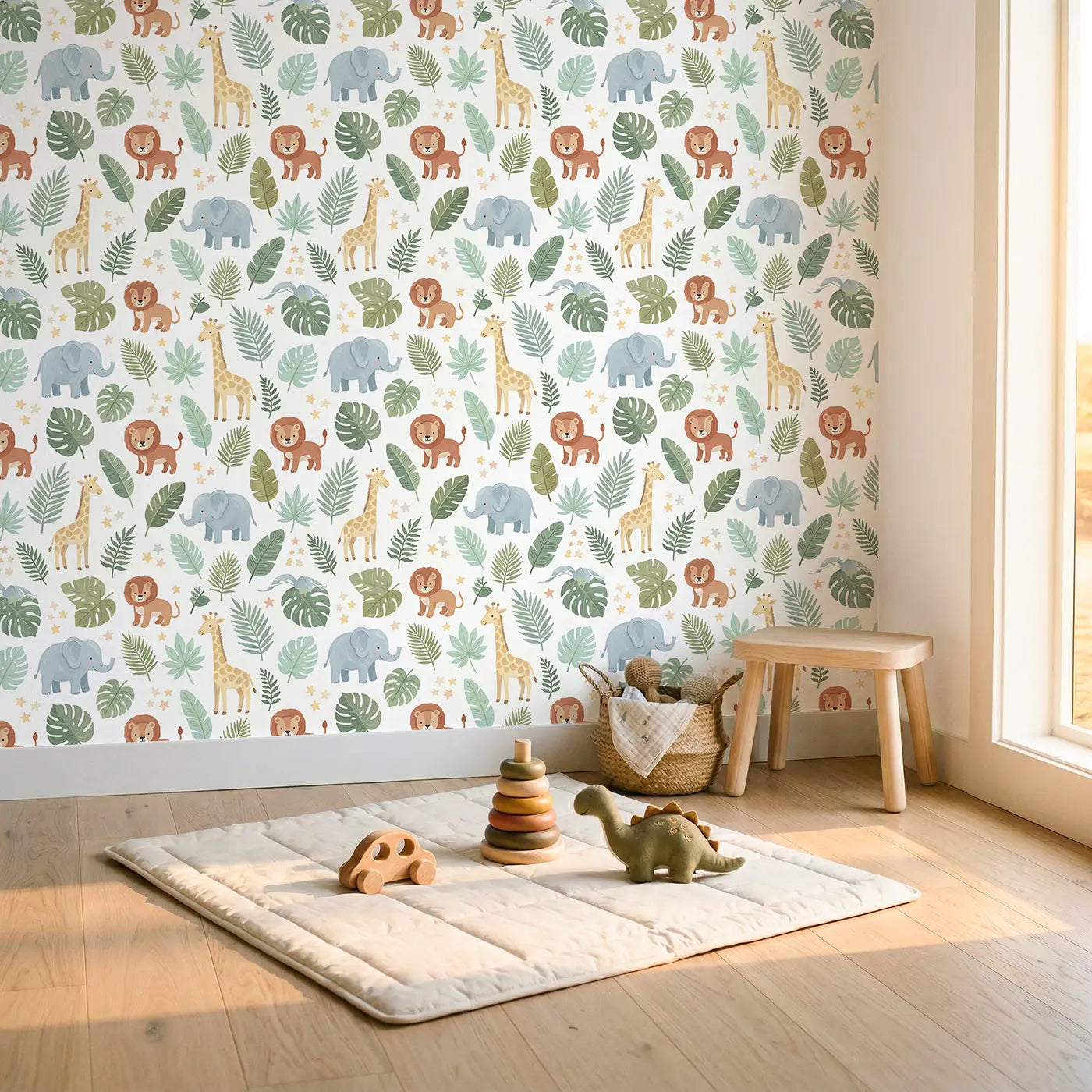 Baby Elephants Modern Illustration wallpaper in Scandinavian nursery - Whimsy Tots