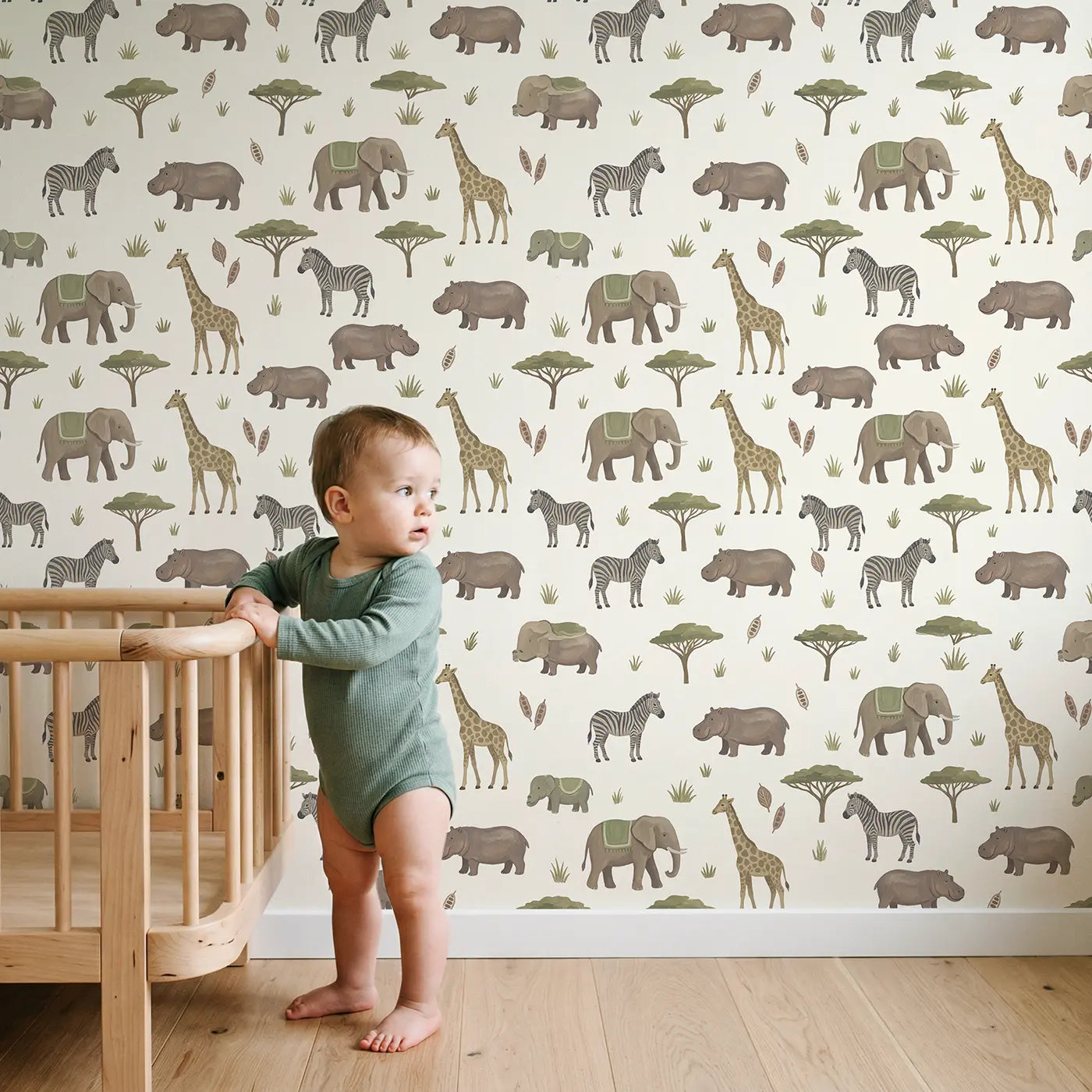 Elephants Modern Illustration wallpaper in styled kids room - Whimsy Tots