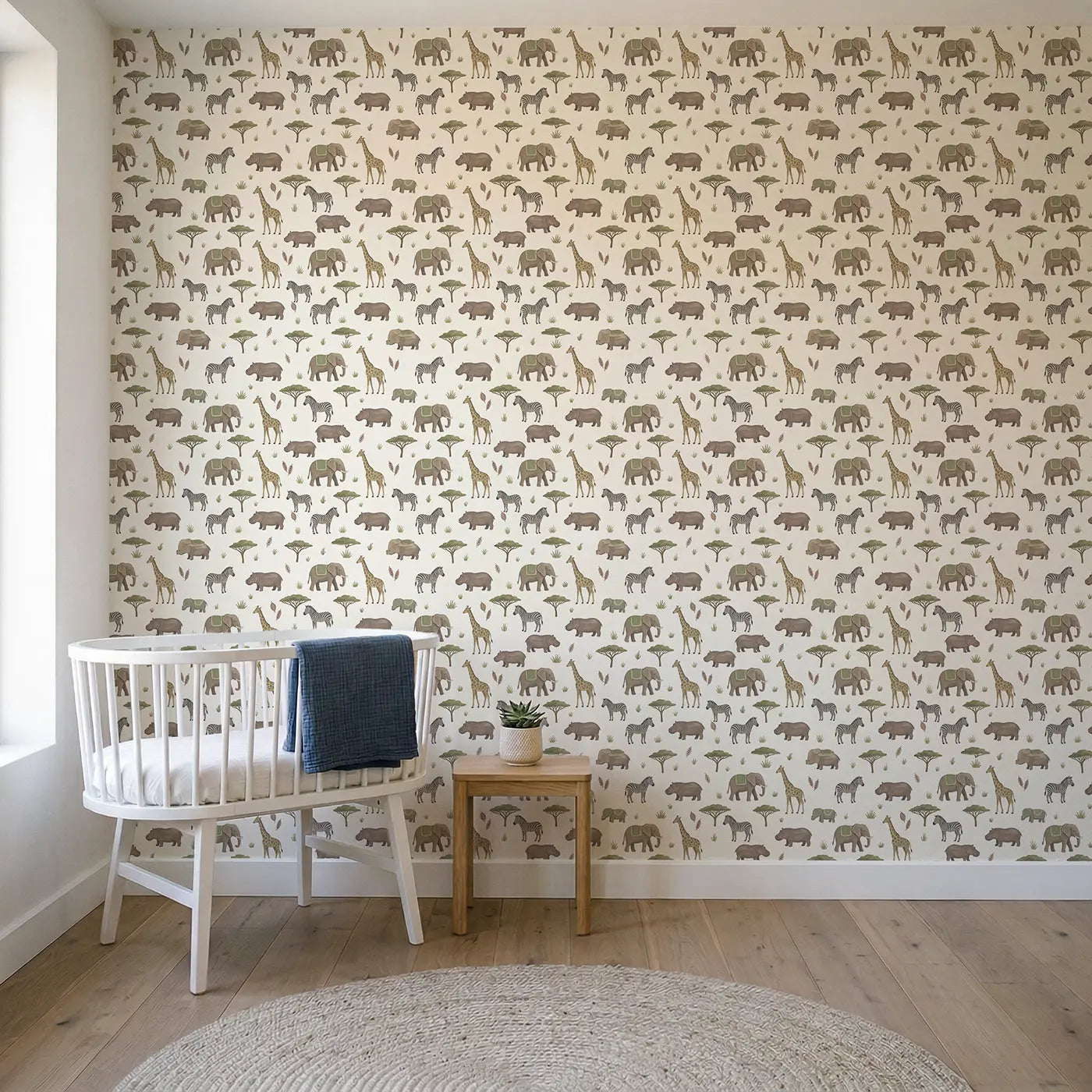 Elephants Modern Illustration wallpaper in Scandinavian nursery - Whimsy Tots