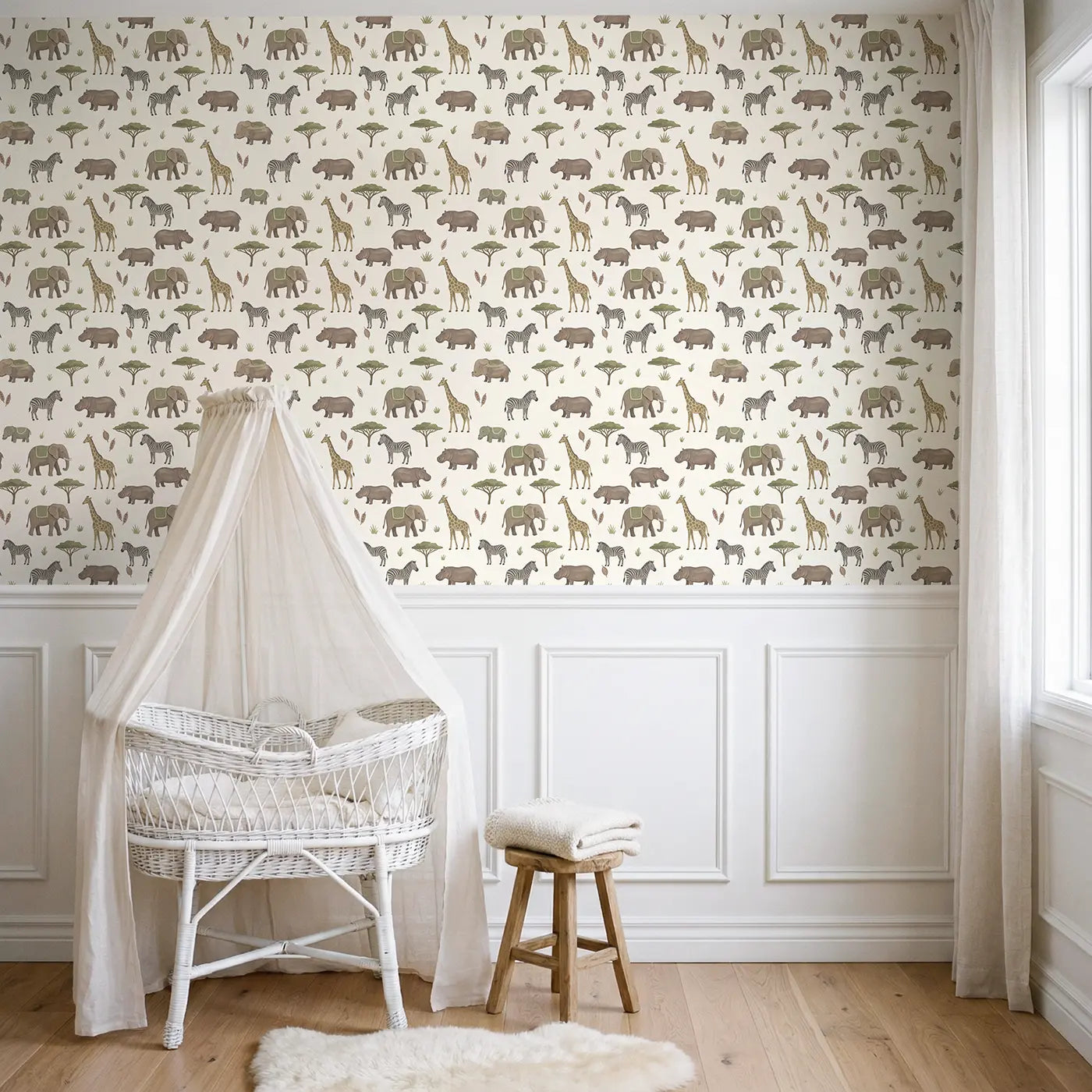 Elephants Modern Illustration wallpaper above wainscoting - Whimsy Tots