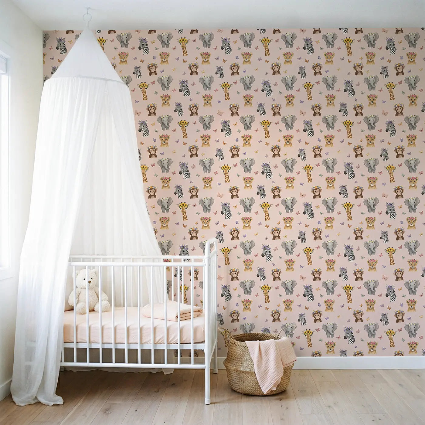 Baby Safari Animals Modern Illustration wallpaper in Scandinavian nursery - Whimsy Tots
