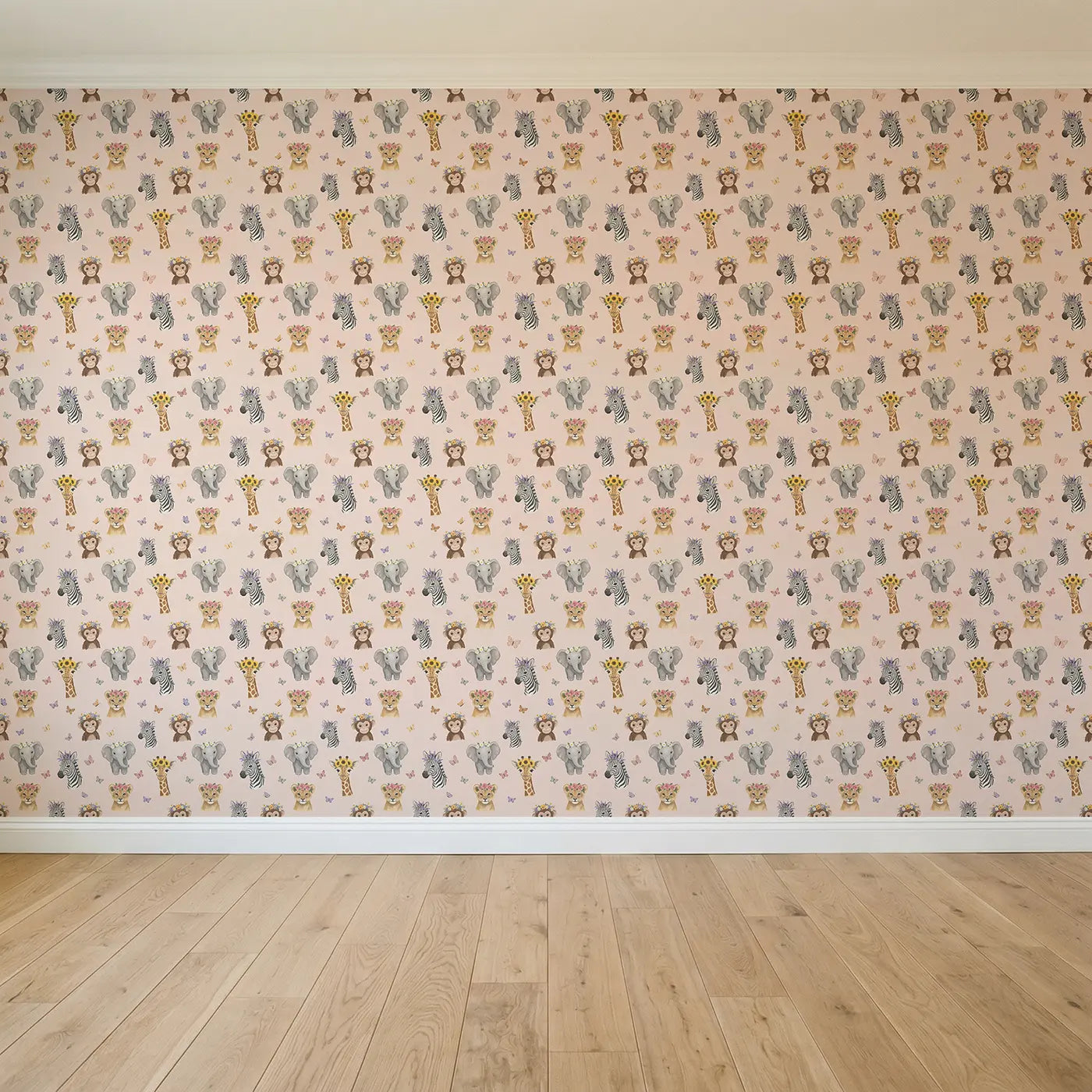 Baby Safari Animals Modern Illustration seamless wallpaper full pattern - Whimsy Tots