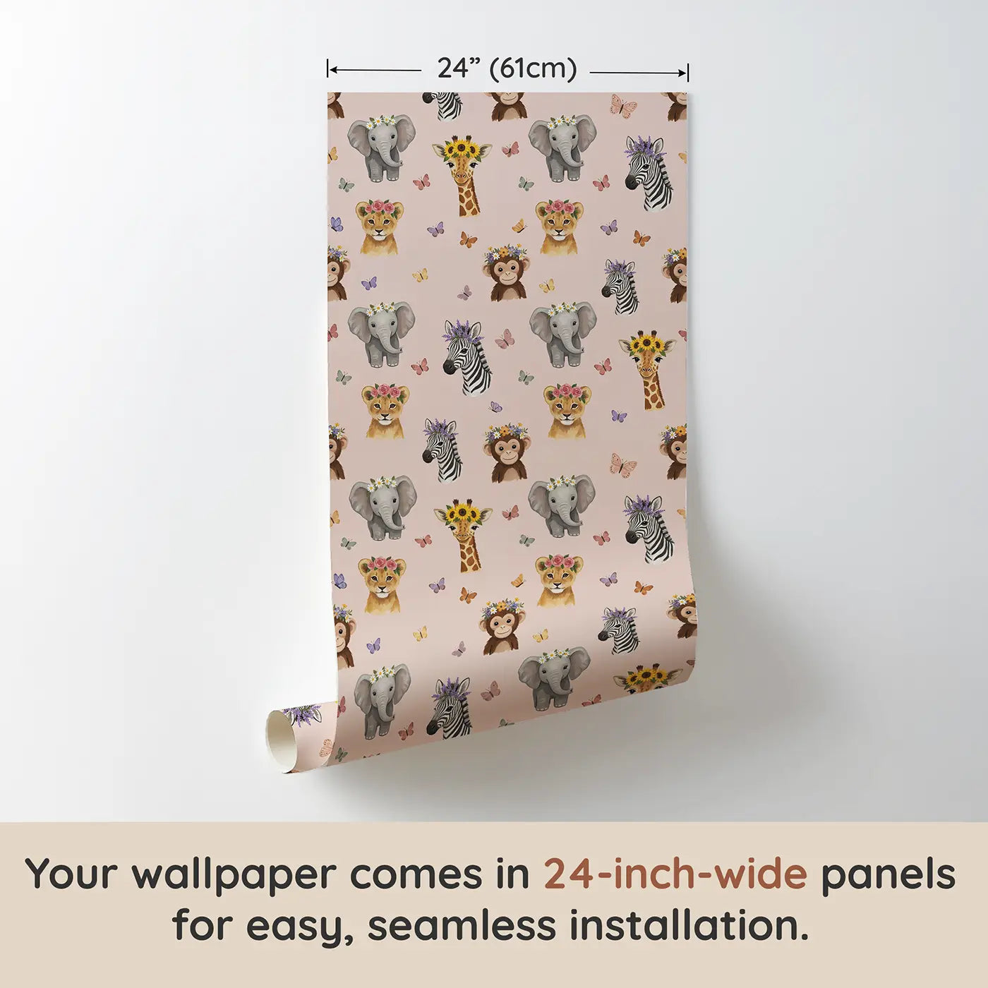 Baby Safari Animals Modern Illustration wallpaper panel dimensions - Whimsy Tots