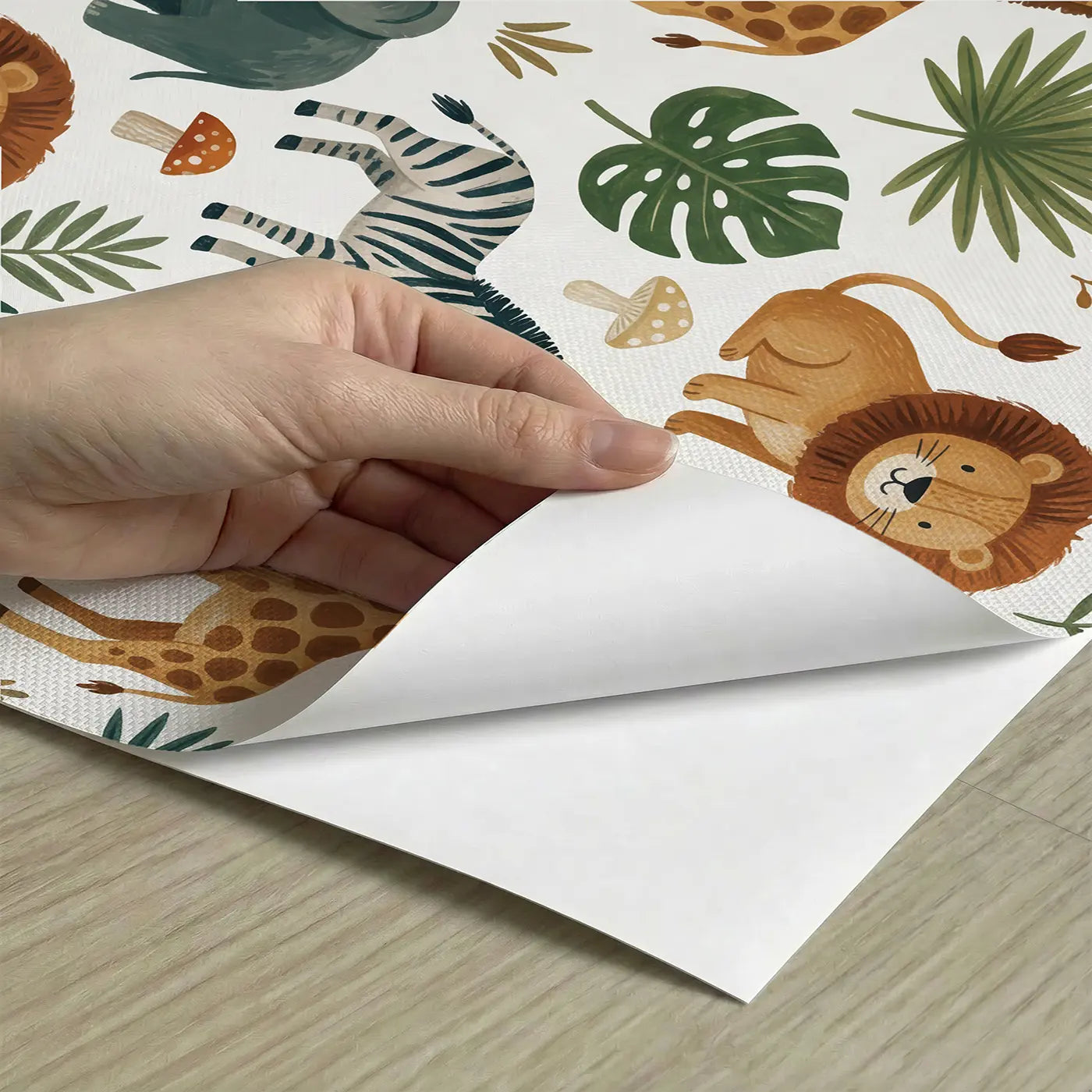 Safari Animals Tropical Modern Illustration peel and stick material close-up - Whimsy Tots