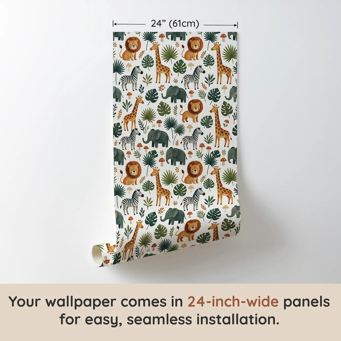 Safari Animals Tropical Modern Illustration wallpaper panel dimensions - Whimsy Tots